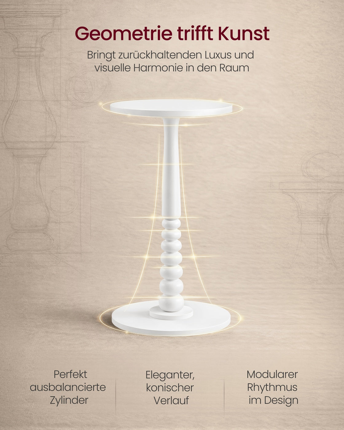 Mariel Kollektion - Runder Beistelltisch im Mid-Century Modern Stil wolkenweiß