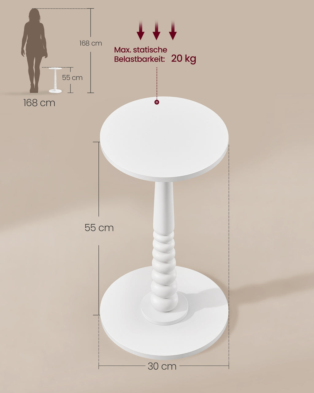Mariel Kollektion - Runder Beistelltisch im Mid-Century Modern Stil wolkenweiß