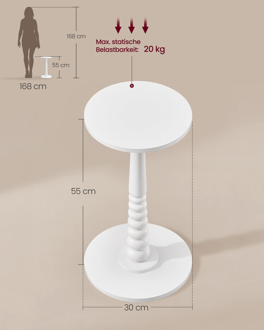 Mariel Kollektion - Runder Beistelltisch im Mid-Century Modern Stil wolkenweiß