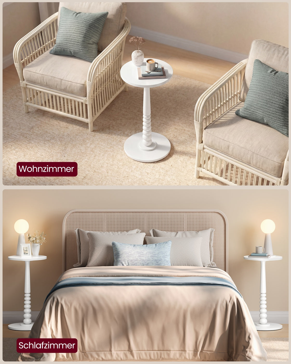 Mariel Kollektion - Runder Beistelltisch im Mid-Century Modern Stil wolkenweiß