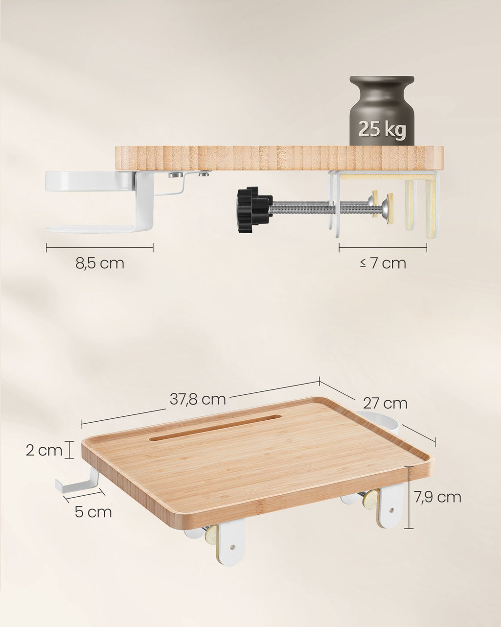 Nachttisch zum Einhängen mit Getränkehalter naturbeige