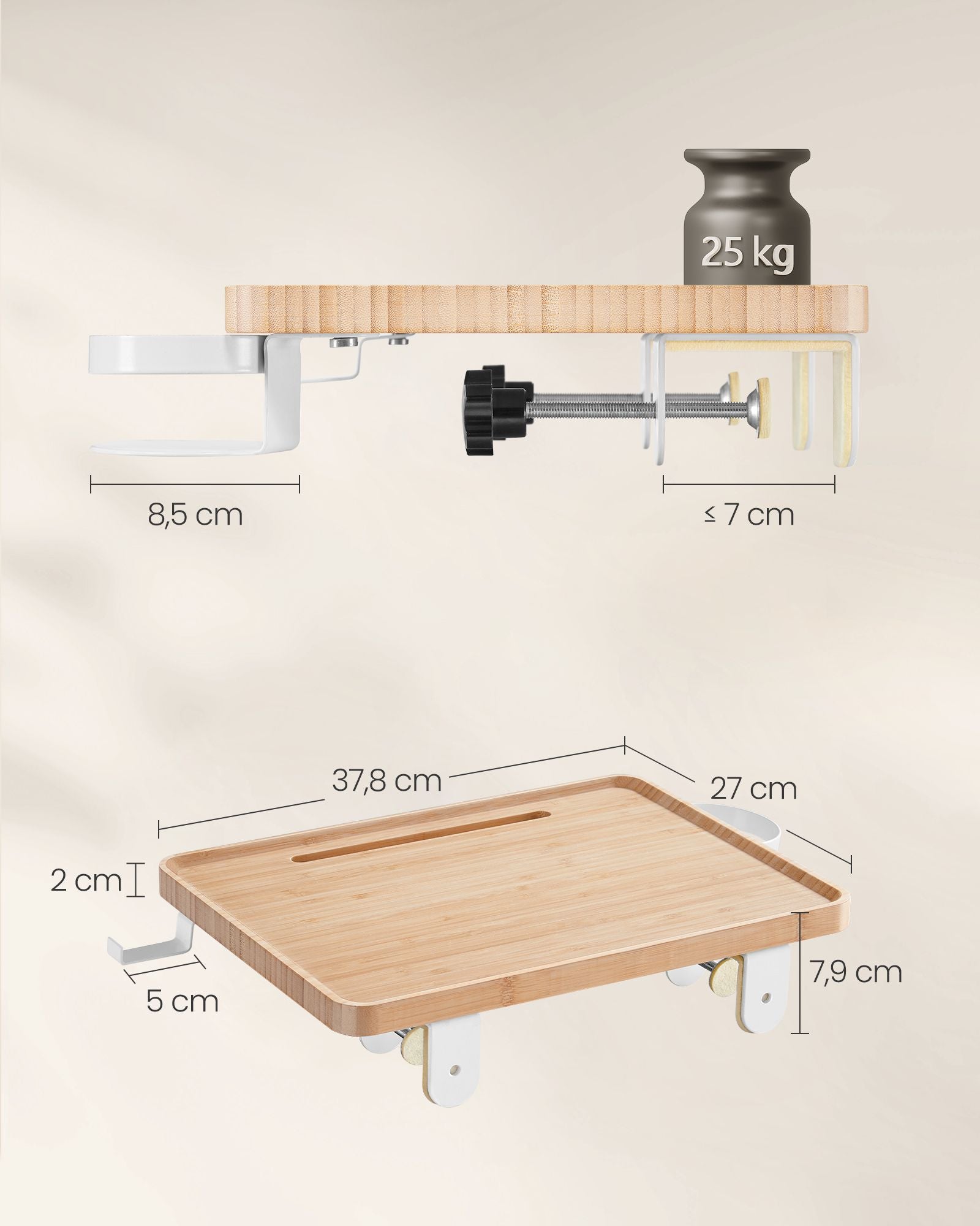 Nachttisch zum Einhängen mit Getränkehalter naturbeige
