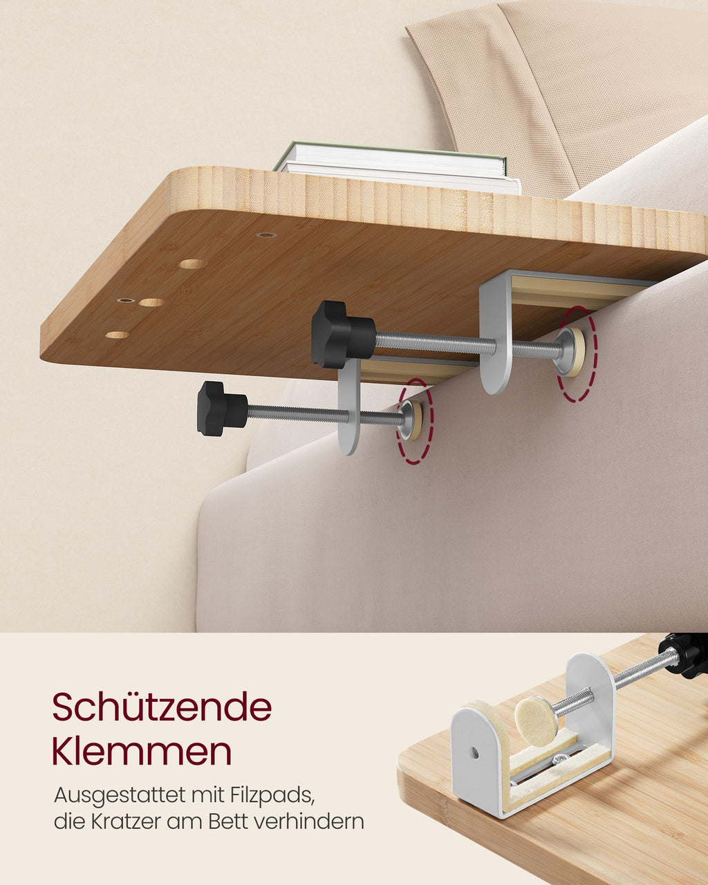 Nachttisch zum Einhängen mit Getränkehalter naturbeige