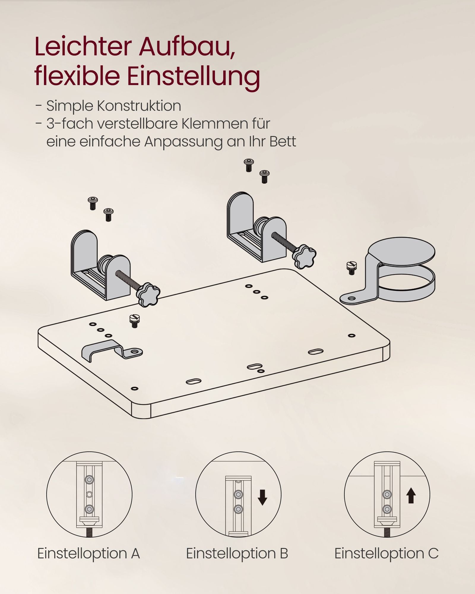 Nachttisch zum Einhängen mit Getränkehalter naturbeige