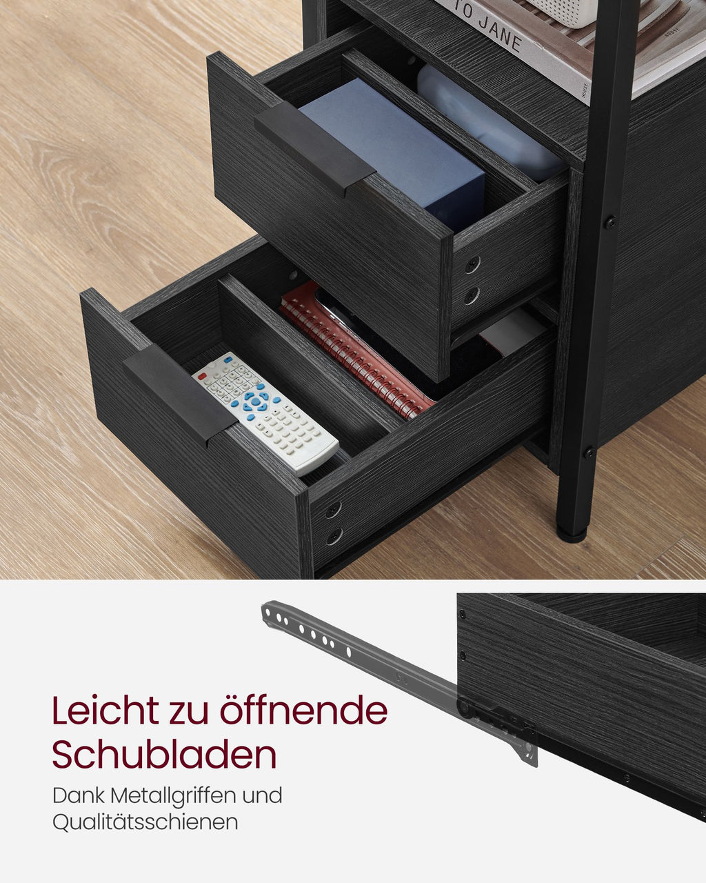 Beistelltisch mit Steckdosenleiste und 2 Schubladen