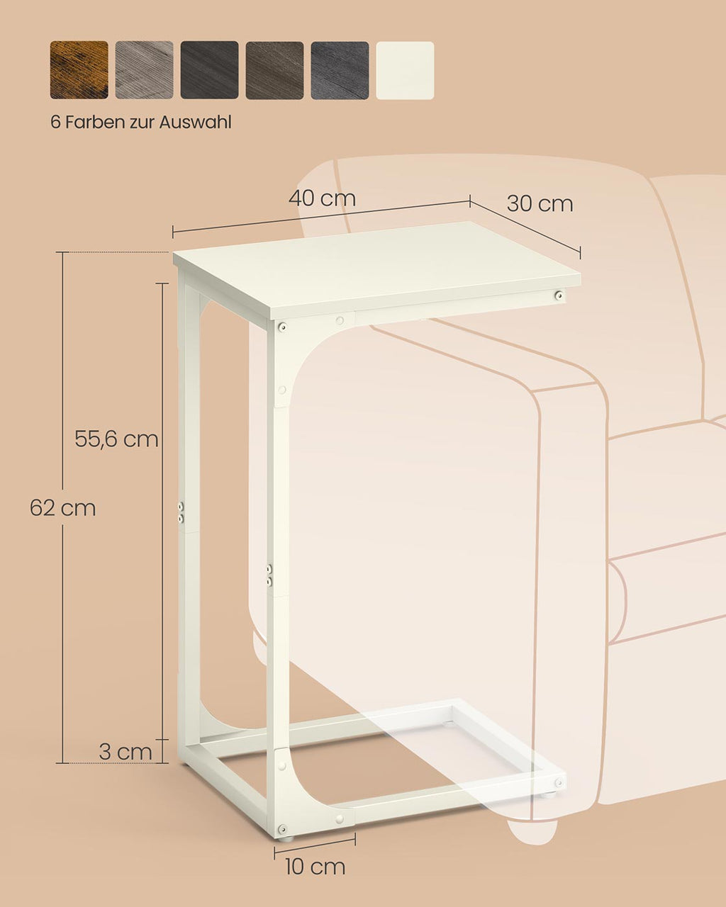 Beistelltisch in C Form mit stabilem Metallgestell