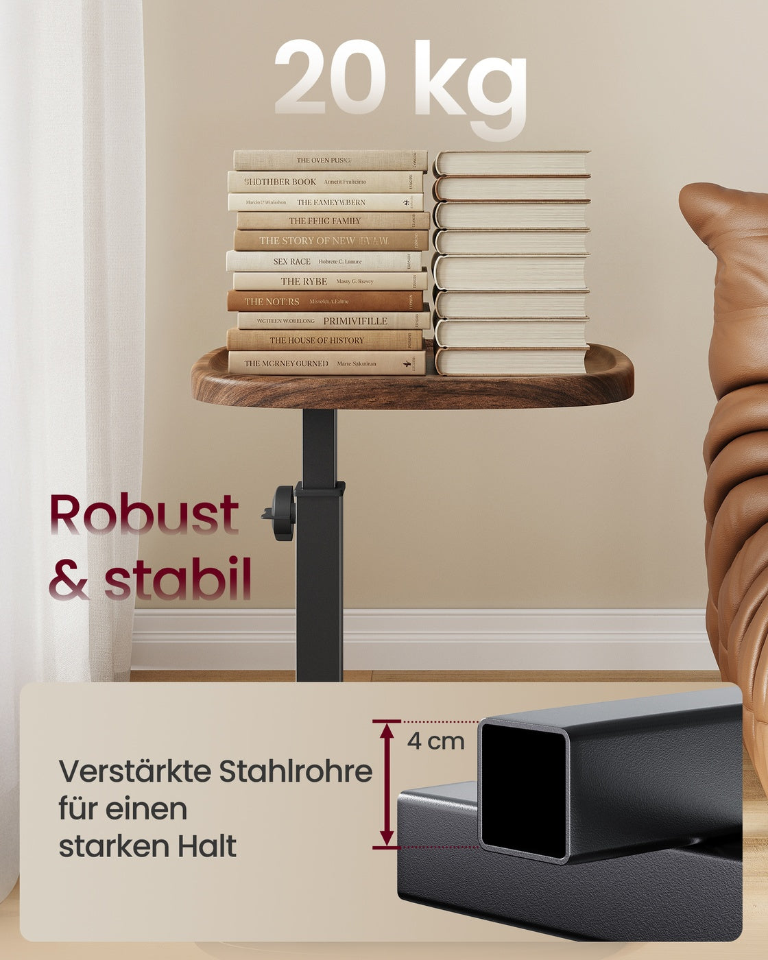 "Beistelltisch Sofatisch C-Form höhenverstellbar 30 × 40 × 69 cm walnussfarben-tintenschwarz  "