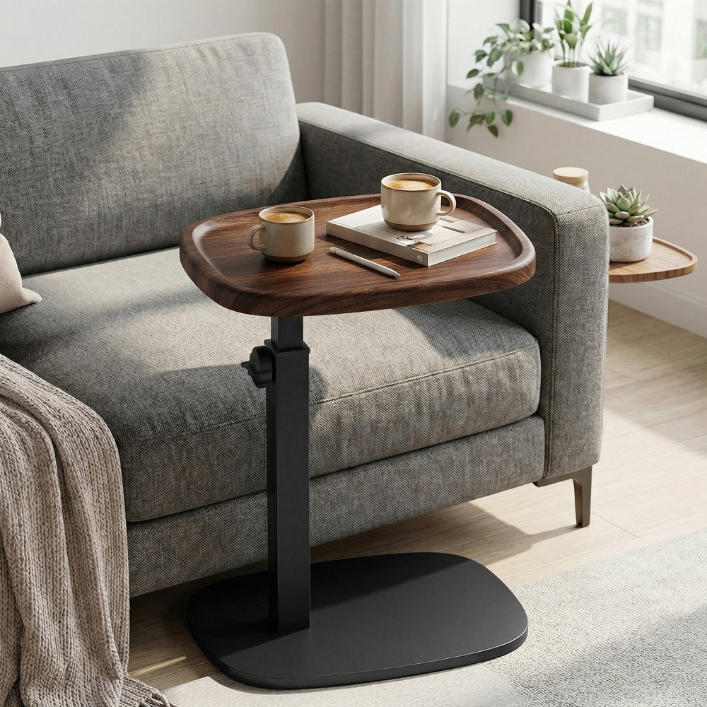 Sofatisch höhenverstellbar, C-Form Beistelltisch, Couchtisch für Wohnzimmer