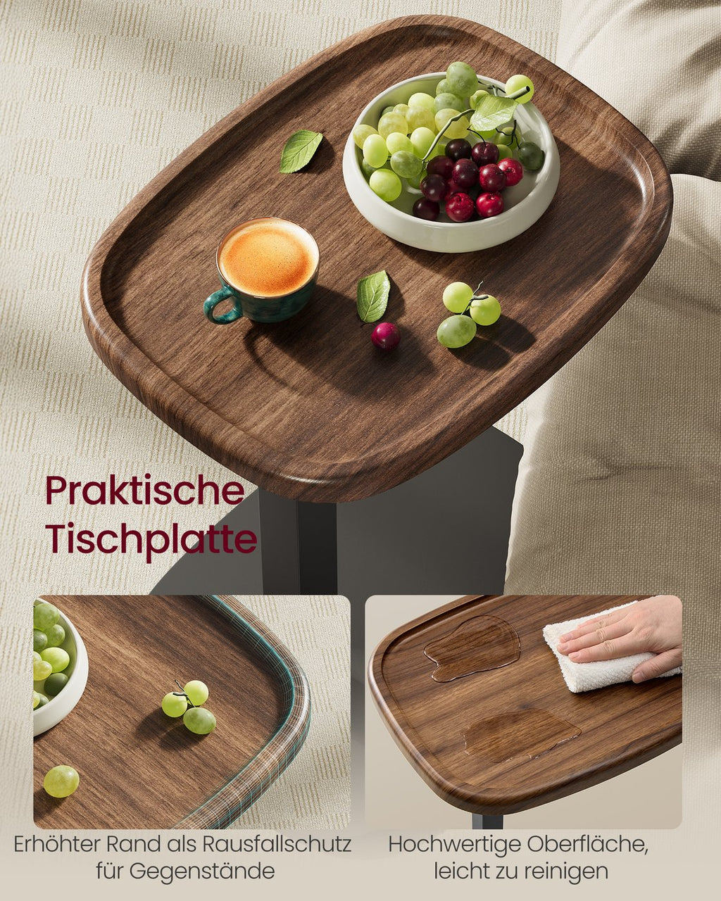 "Beistelltisch Sofatisch C-Form höhenverstellbar 30 × 40 × 69 cm walnussfarben-tintenschwarz  "