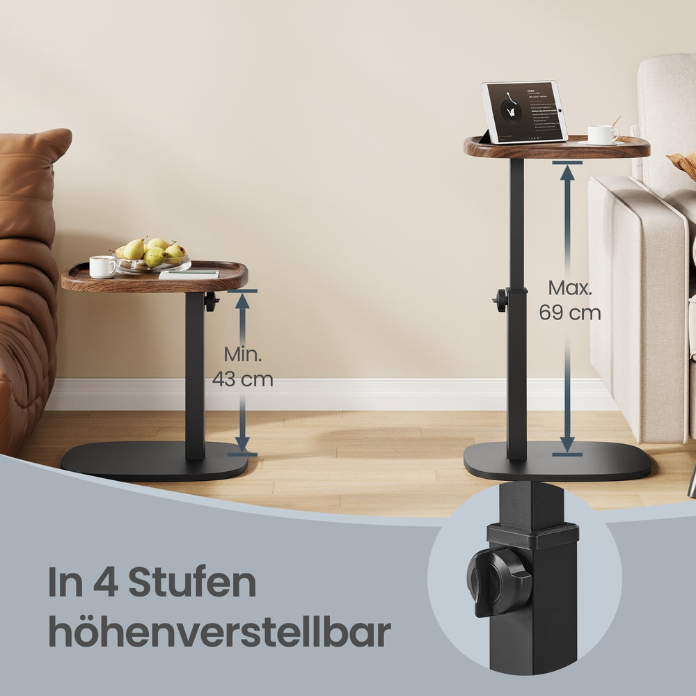 Sofatisch höhenverstellbar, C-Form Beistelltisch, Couchtisch für Wohnzimmer