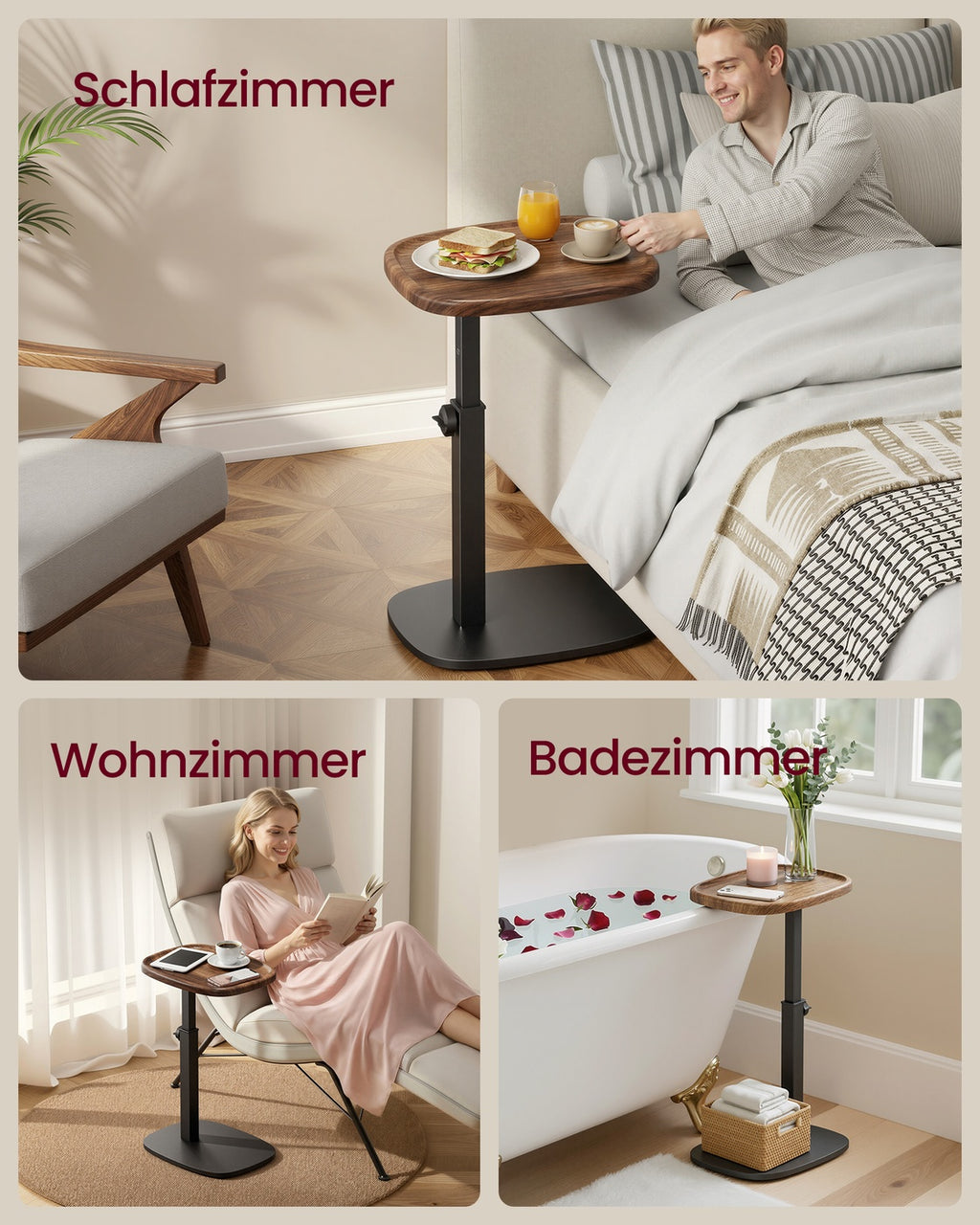 "Beistelltisch Sofatisch C-Form höhenverstellbar 30 × 40 × 69 cm walnussfarben-tintenschwarz  "