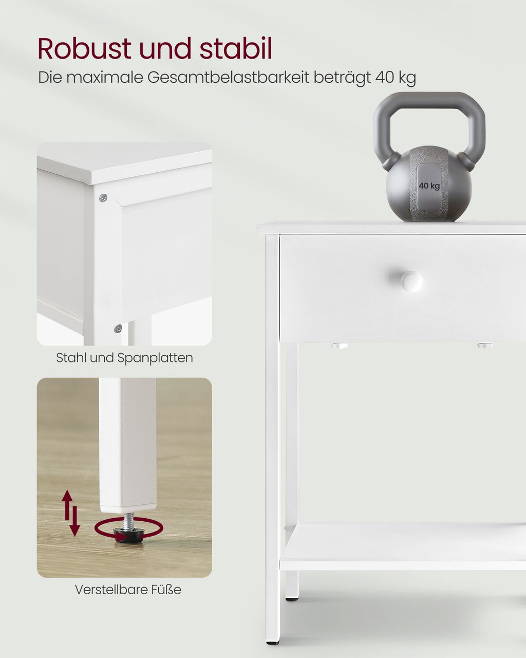 2er Set Beistelltisch mit Schublade und Ablage mattweiß