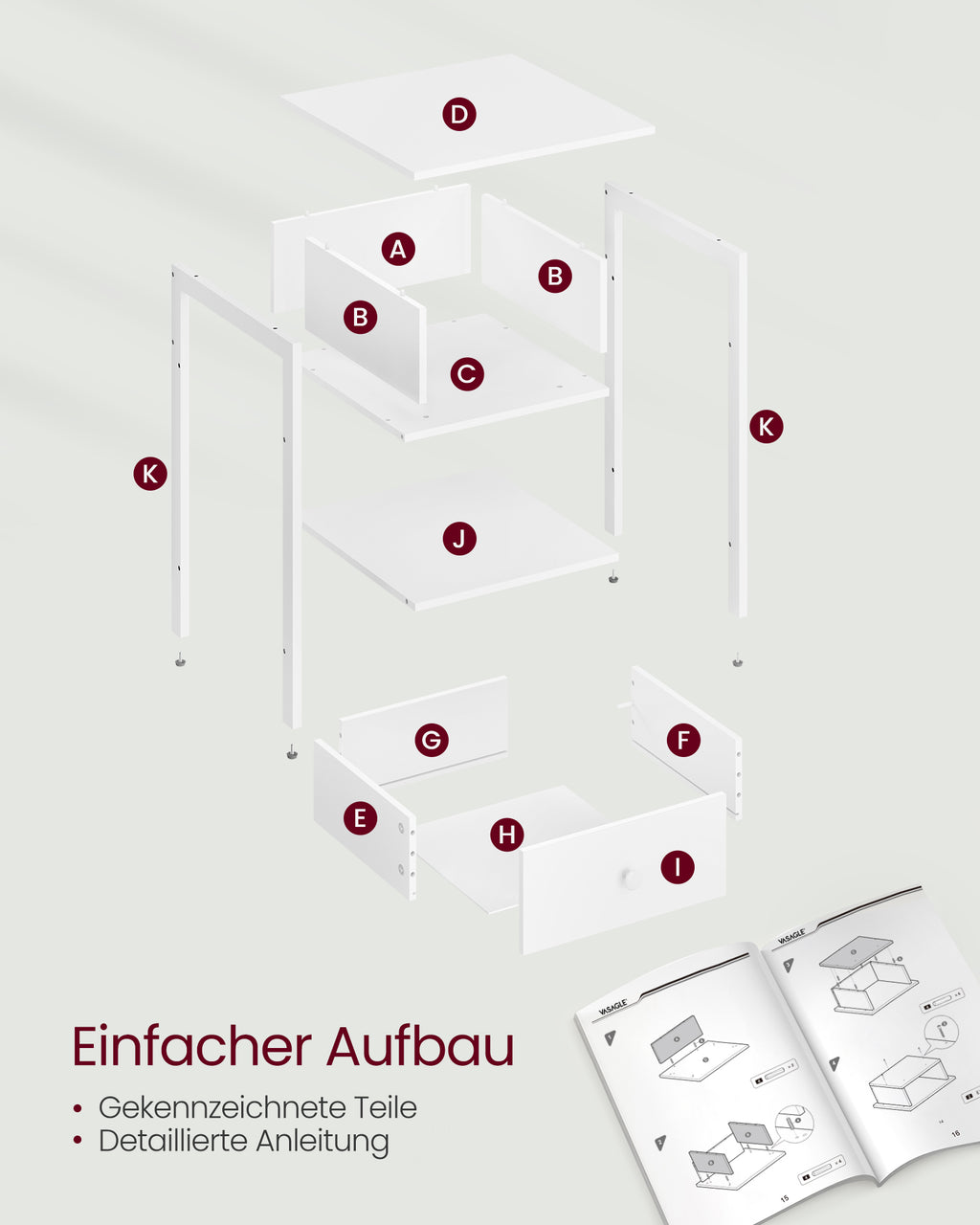2er Set Beistelltisch mit Schublade und Ablage mattweiß