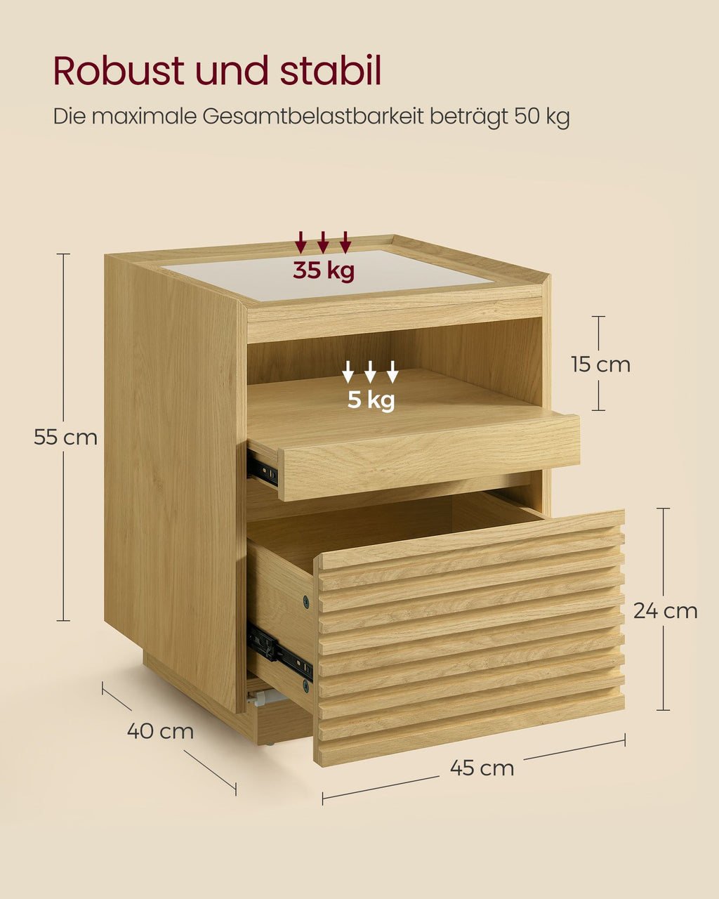 Nachttisch mit LED-Beleuchtung und ausziehbarer Ablage