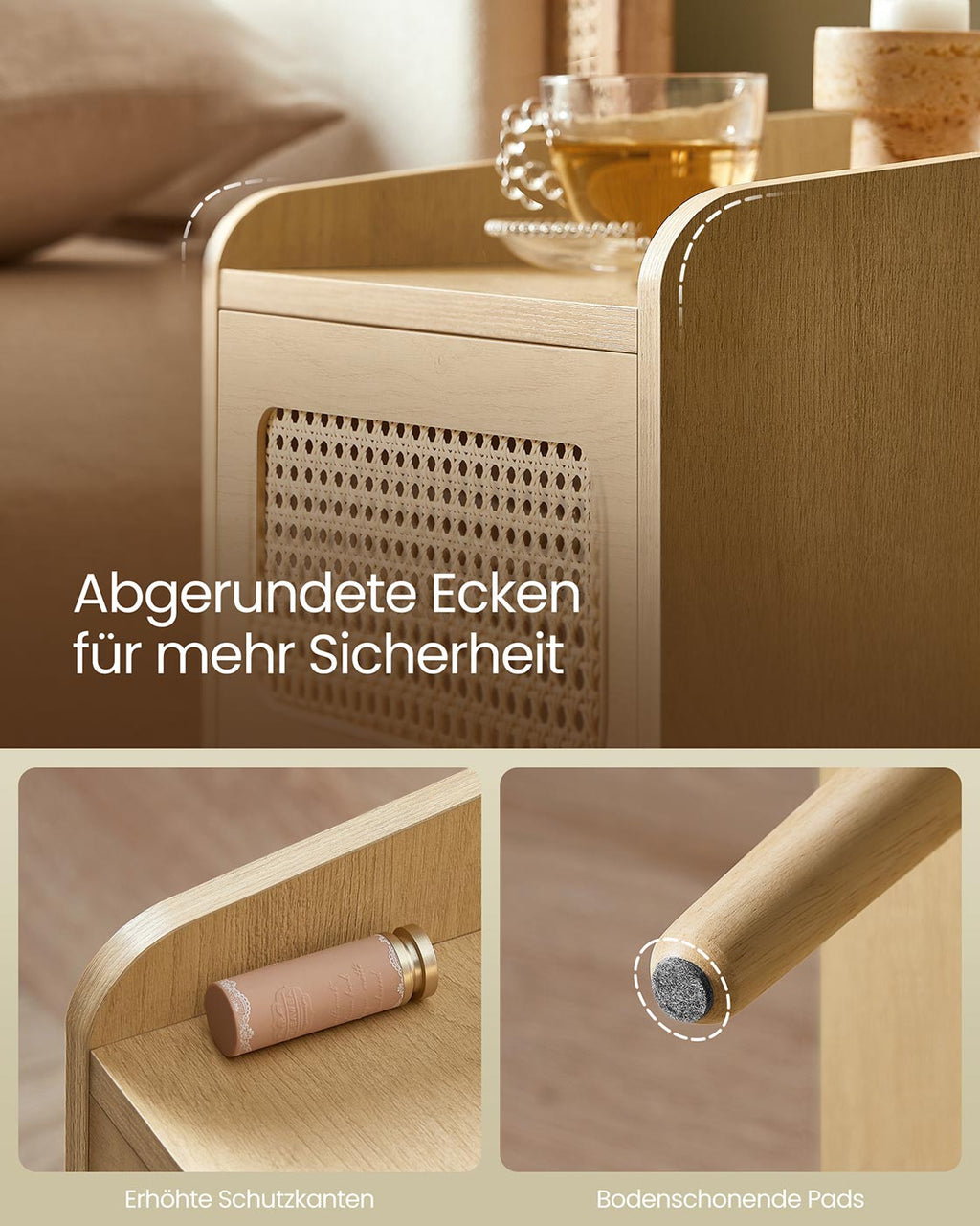BOHOVEN Kollektion - Nachttisch mit Ladestation und Bewegungsmelder eichenbeige