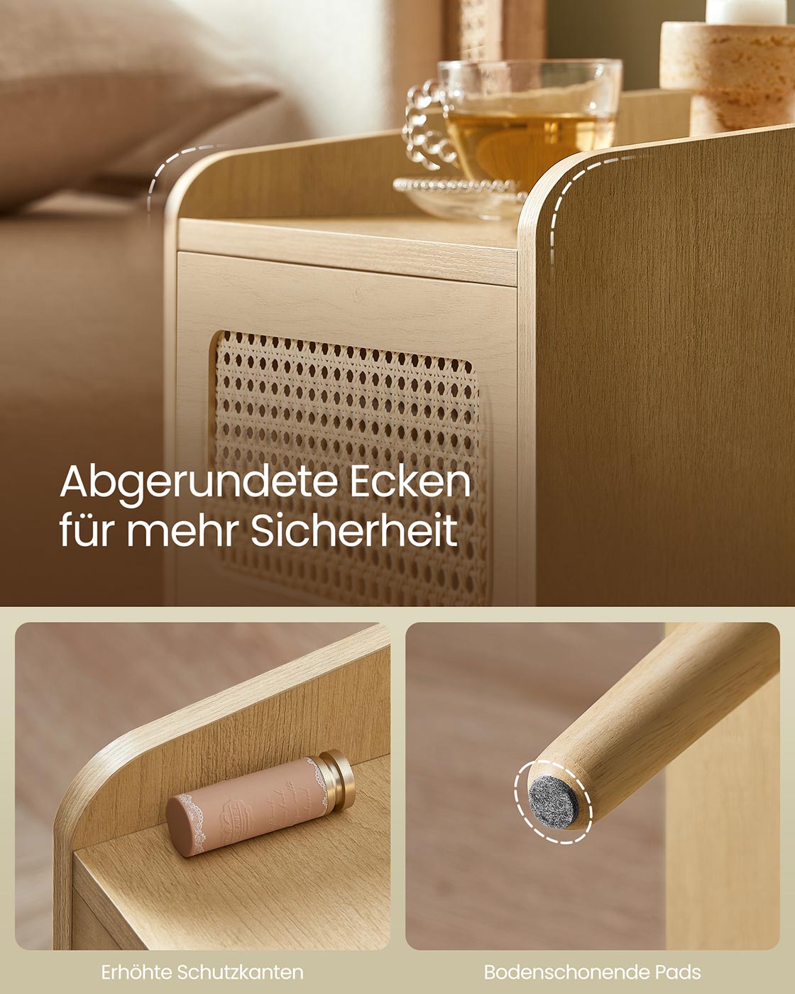BOHOVEN Kollektion - Nachttisch mit Ladestation und Bewegungsmelder eichenbeige