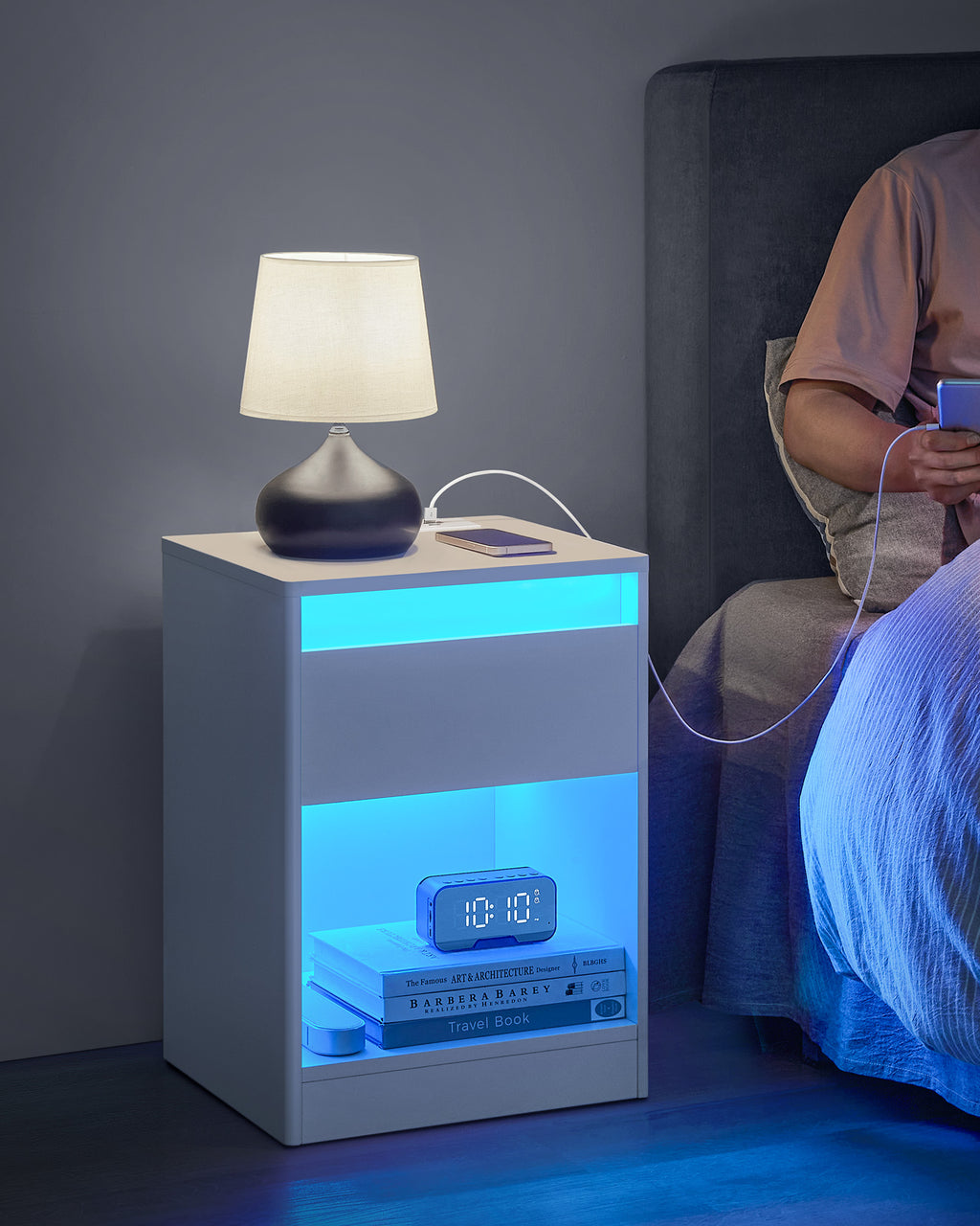 Nachttisch mit LED-Beleuchtung modern wolkenweiß