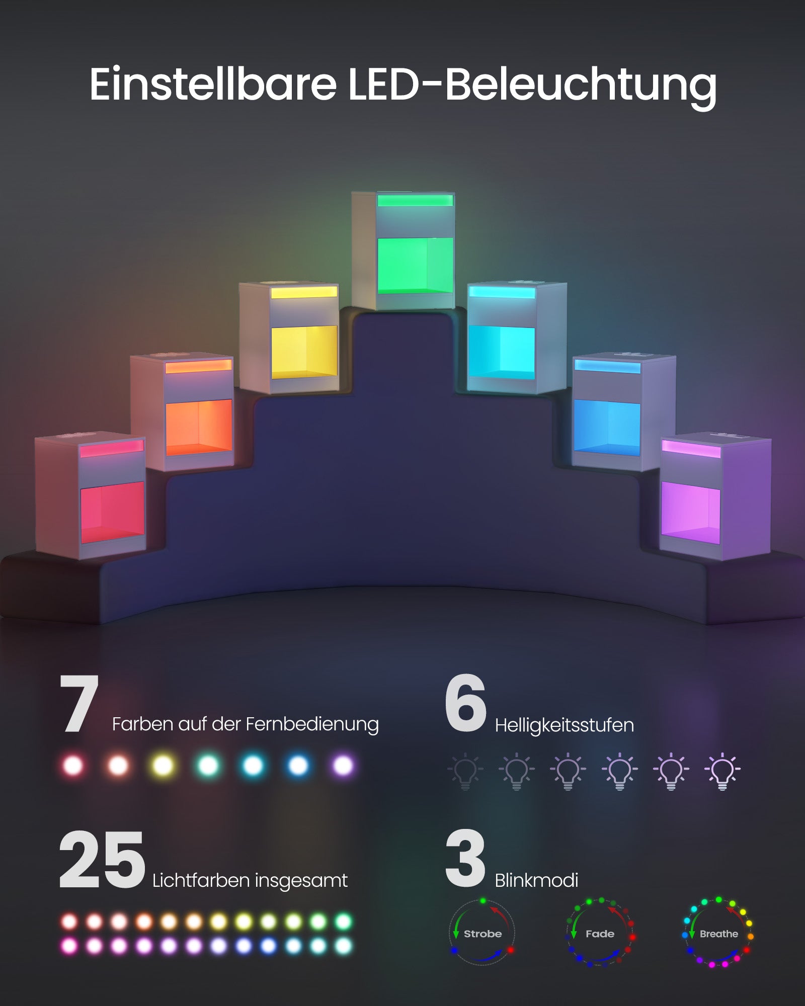 Nachttisch mit LED-Beleuchtung modern wolkenweiß