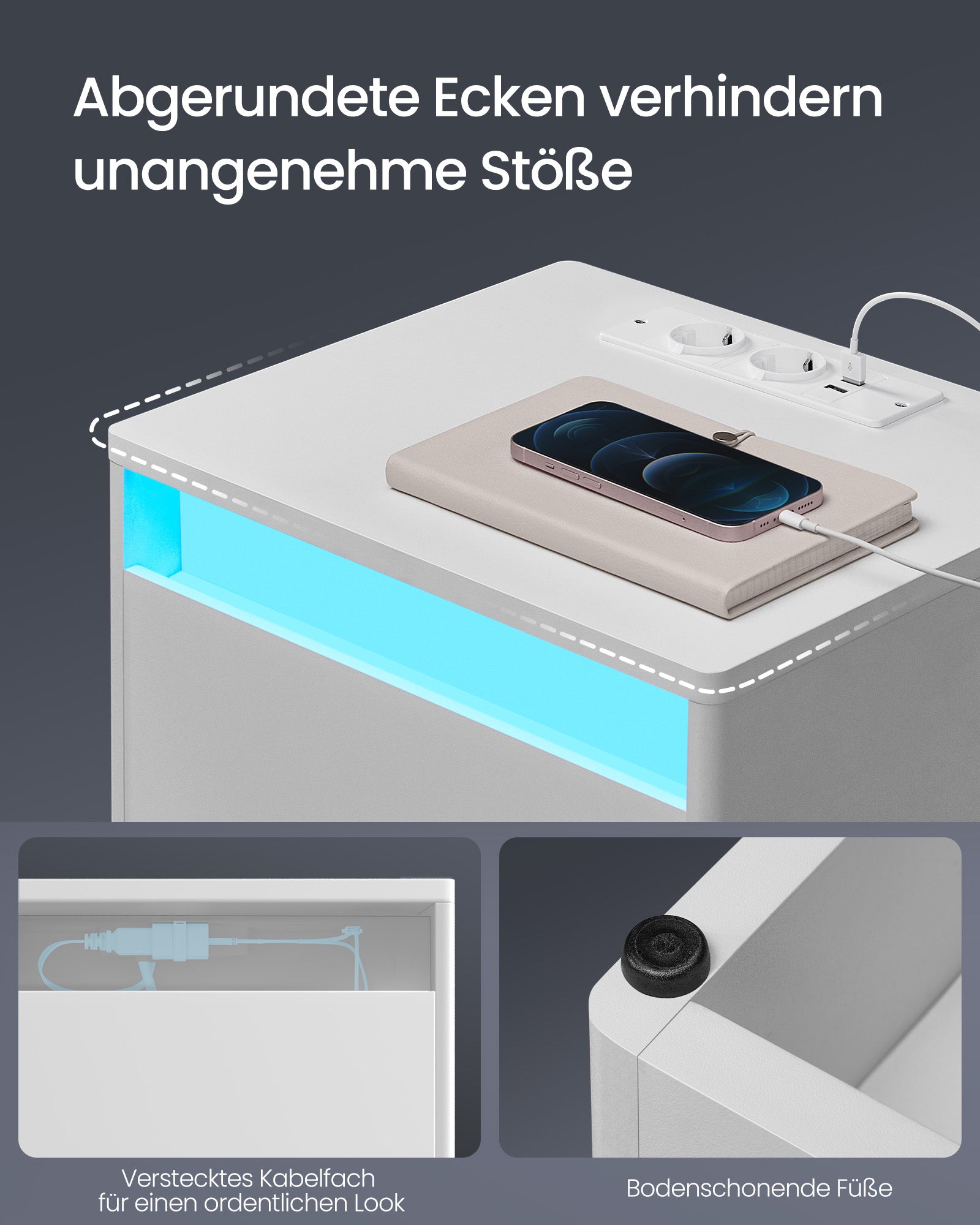 Nachttisch mit LED-Beleuchtung modern wolkenweiß
