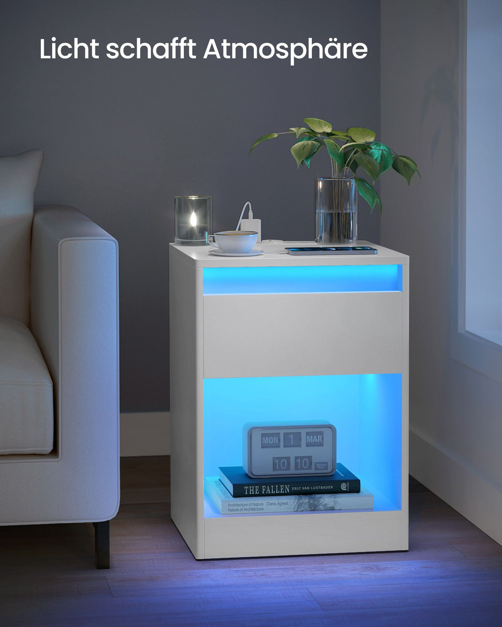 Nachttisch mit LED-Beleuchtung modern wolkenweiß