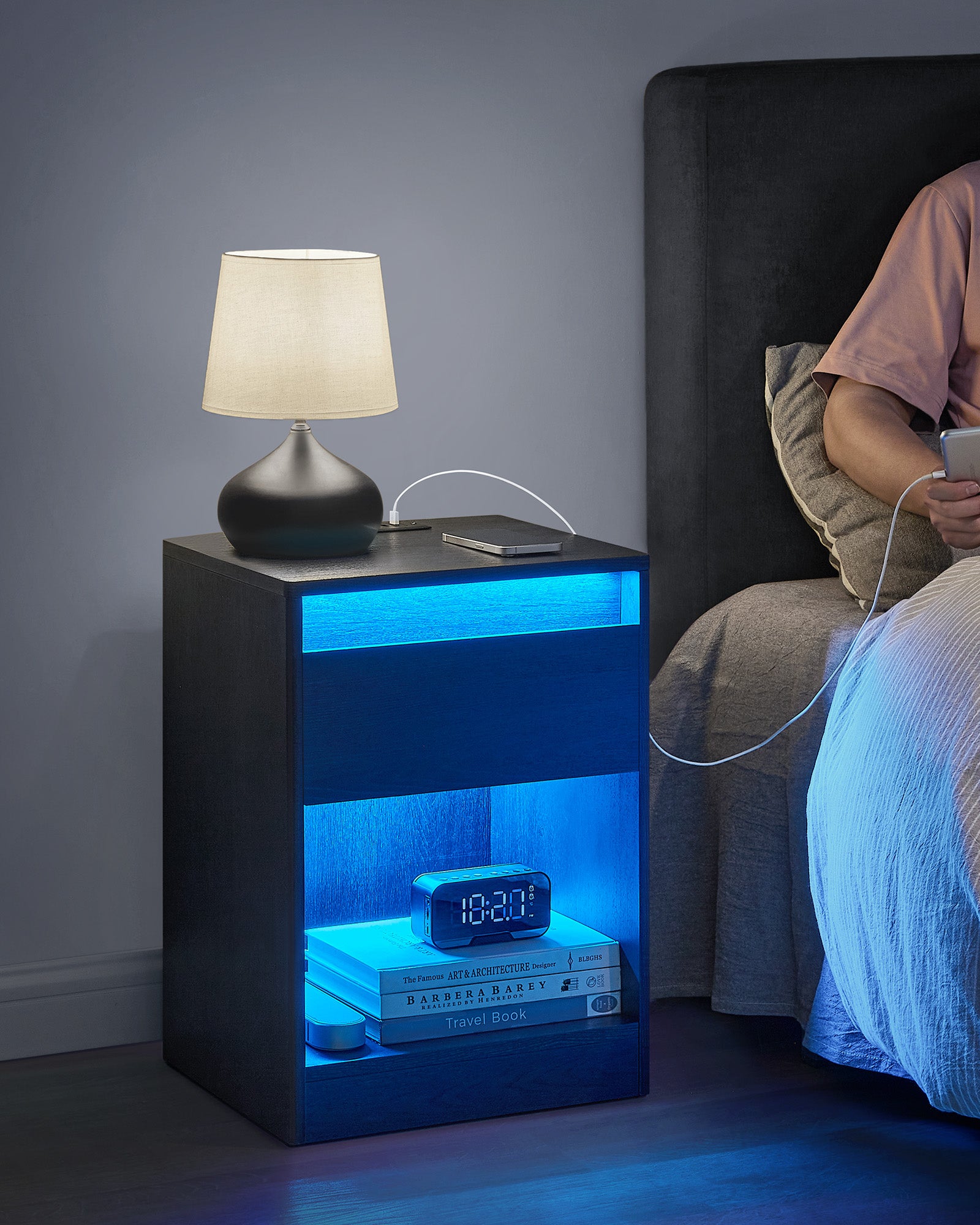 Nachttisch mit LED-Beleuchtung modern aschschwarz