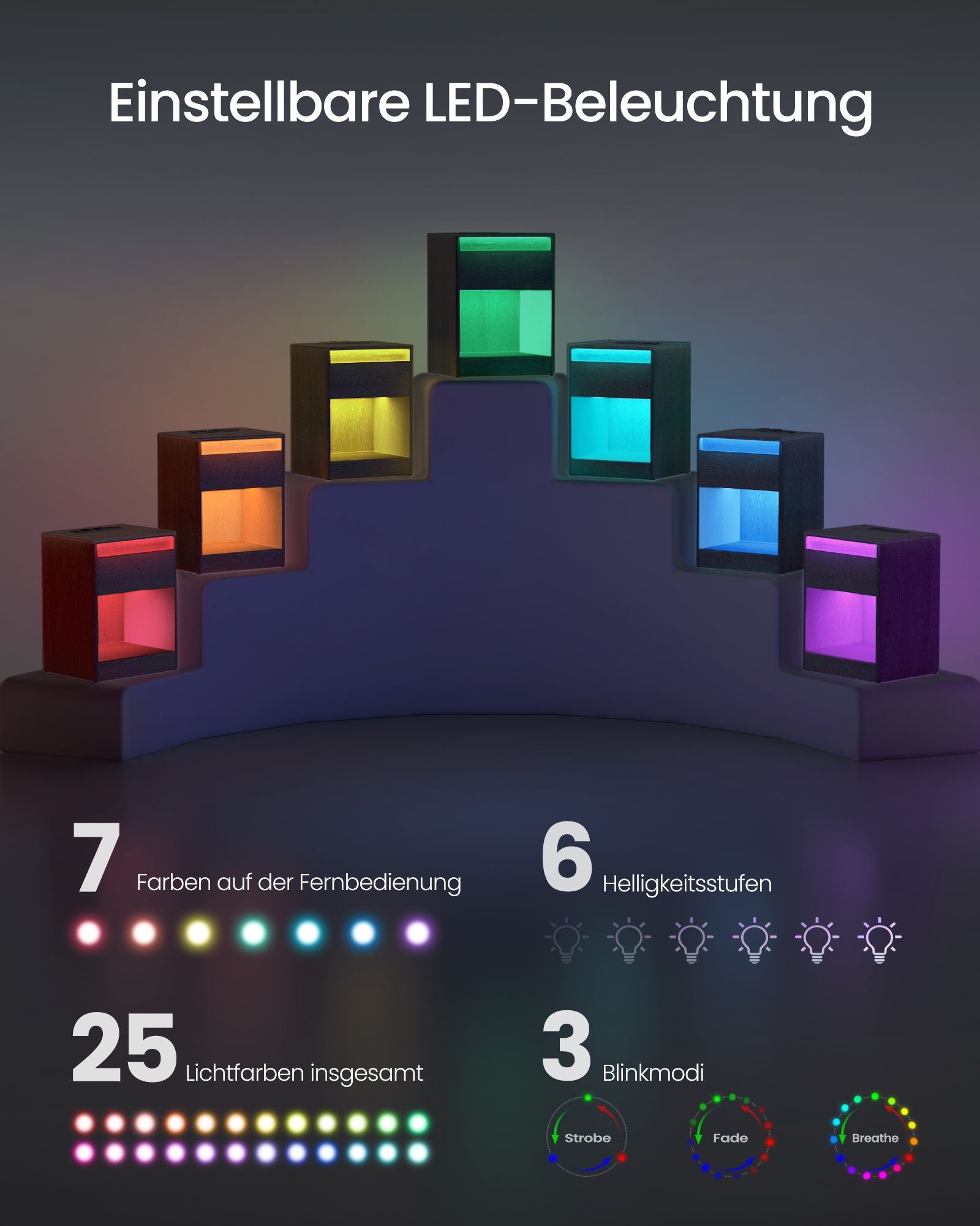 Nachttisch mit LED-Beleuchtung modern aschschwarz