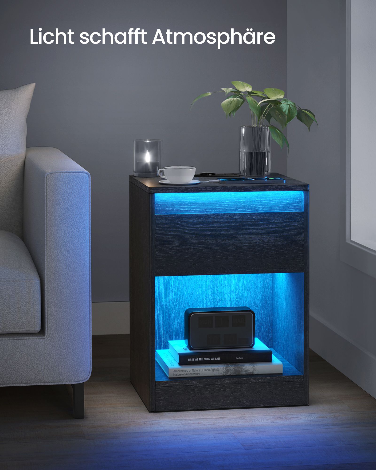 Nachttisch mit LED-Beleuchtung modern aschschwarz