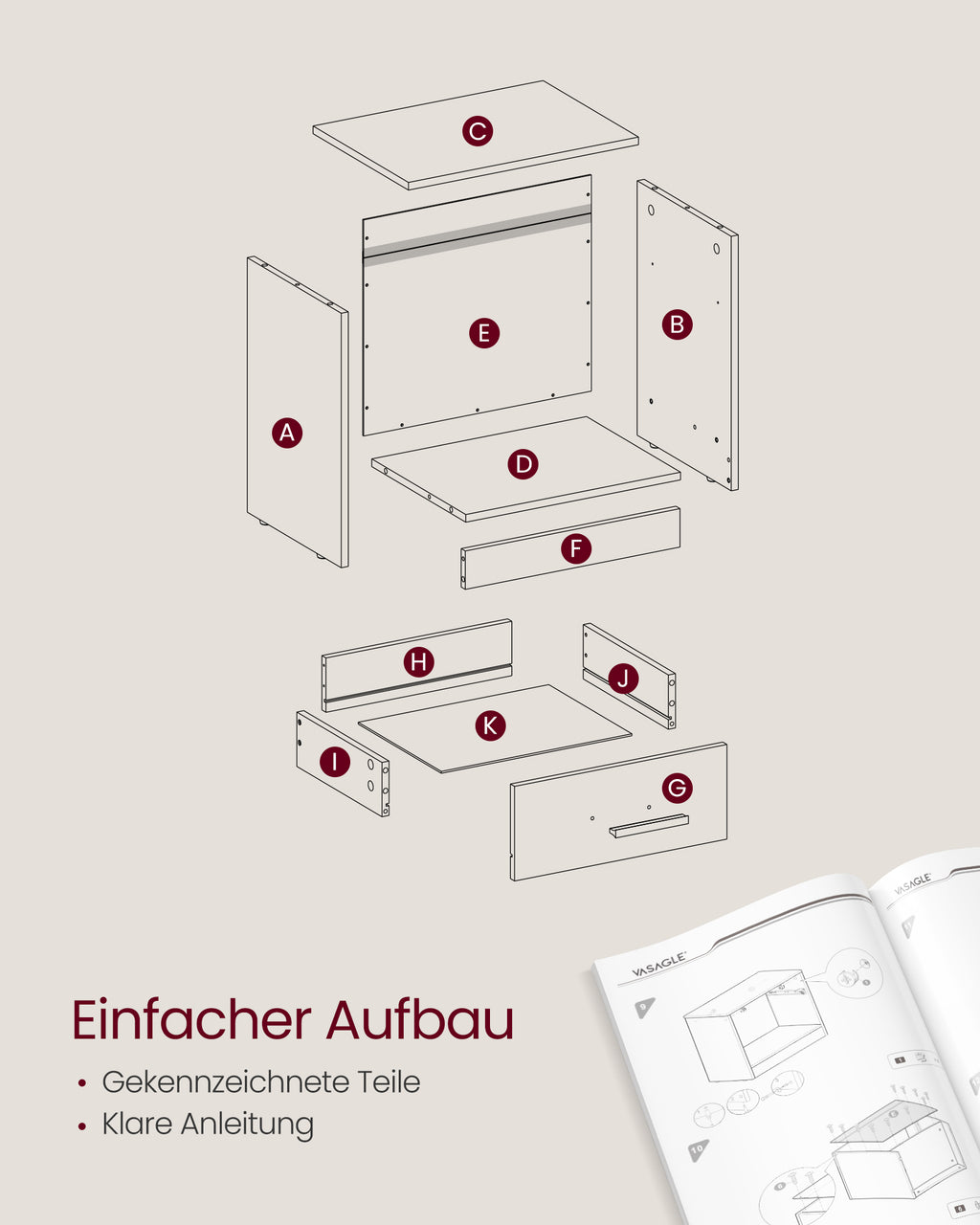 Beistelltisch mit Schublade für Schlafzimmer kastanienbraun-tintenschwarz