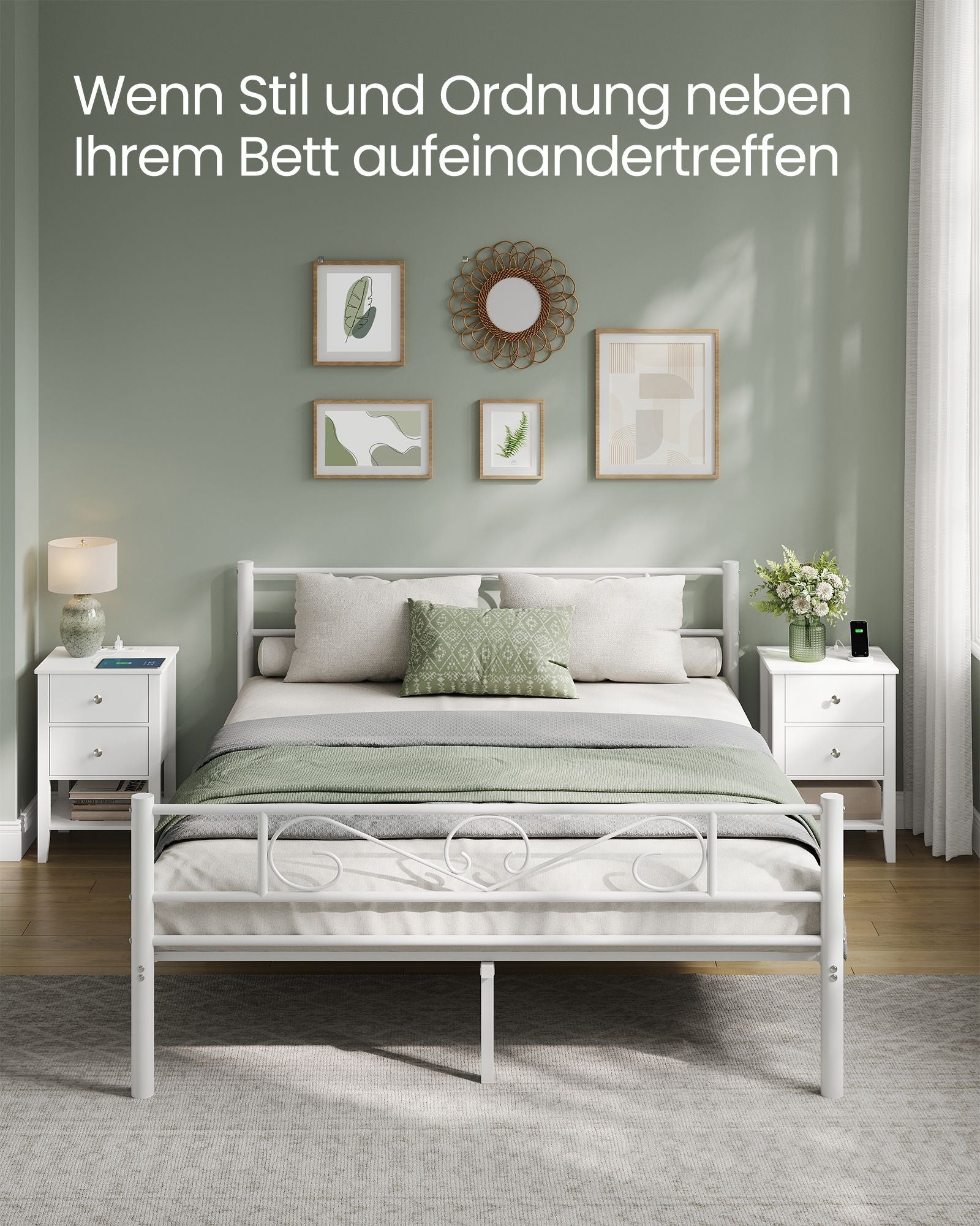 Nachttisch mit Ladefunktion und 2 Schubladen
