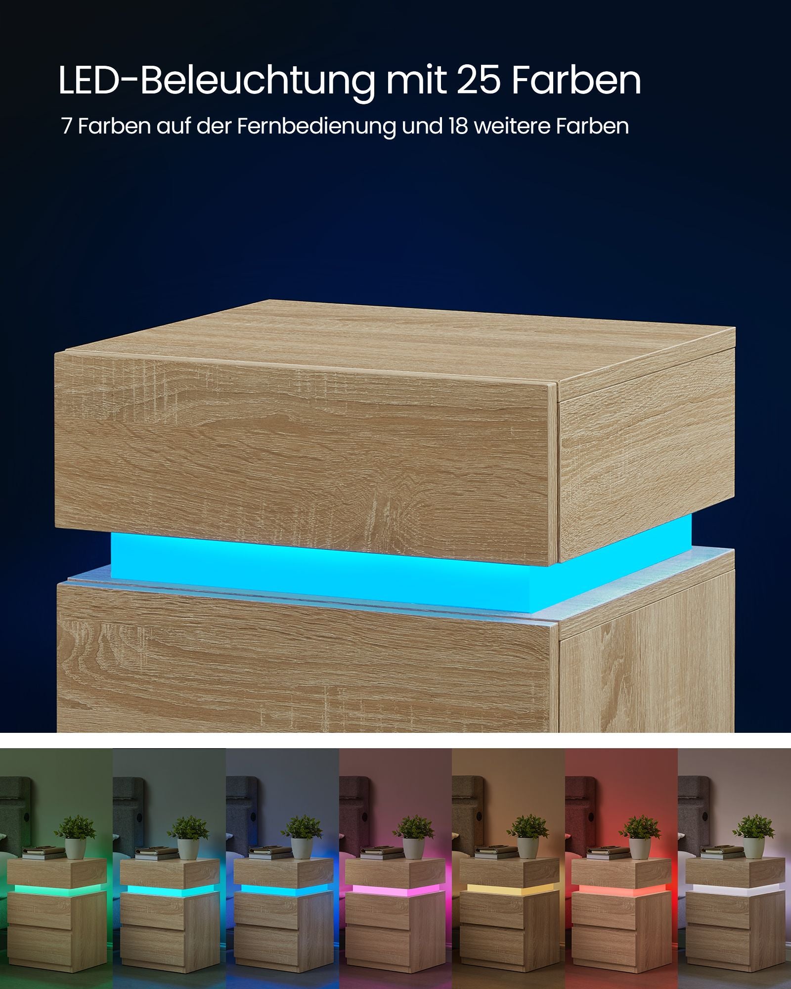Nachttisch mit LED-Beleuchtung und 3 Schubladen