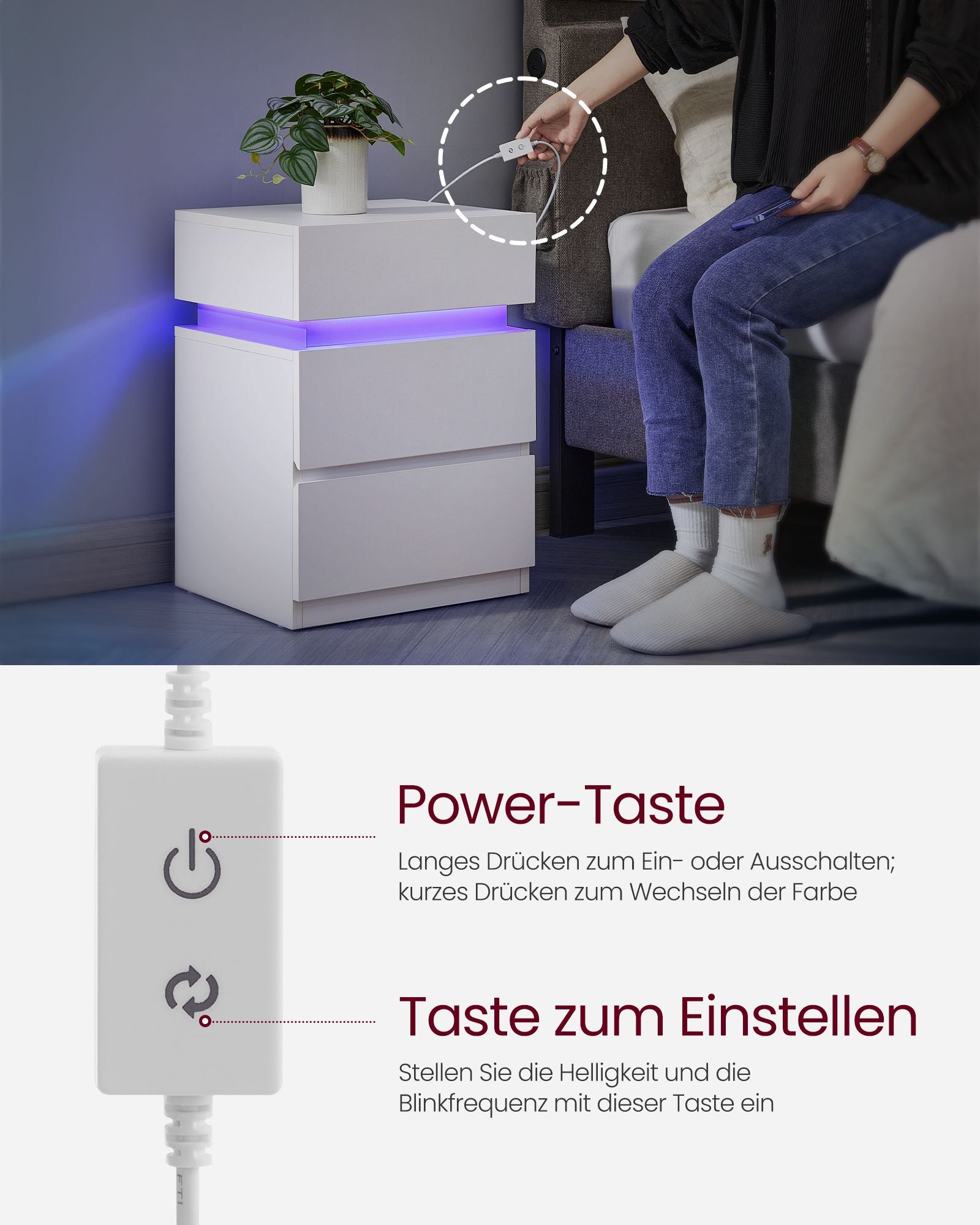 Nachttisch mit LED-Beleuchtung