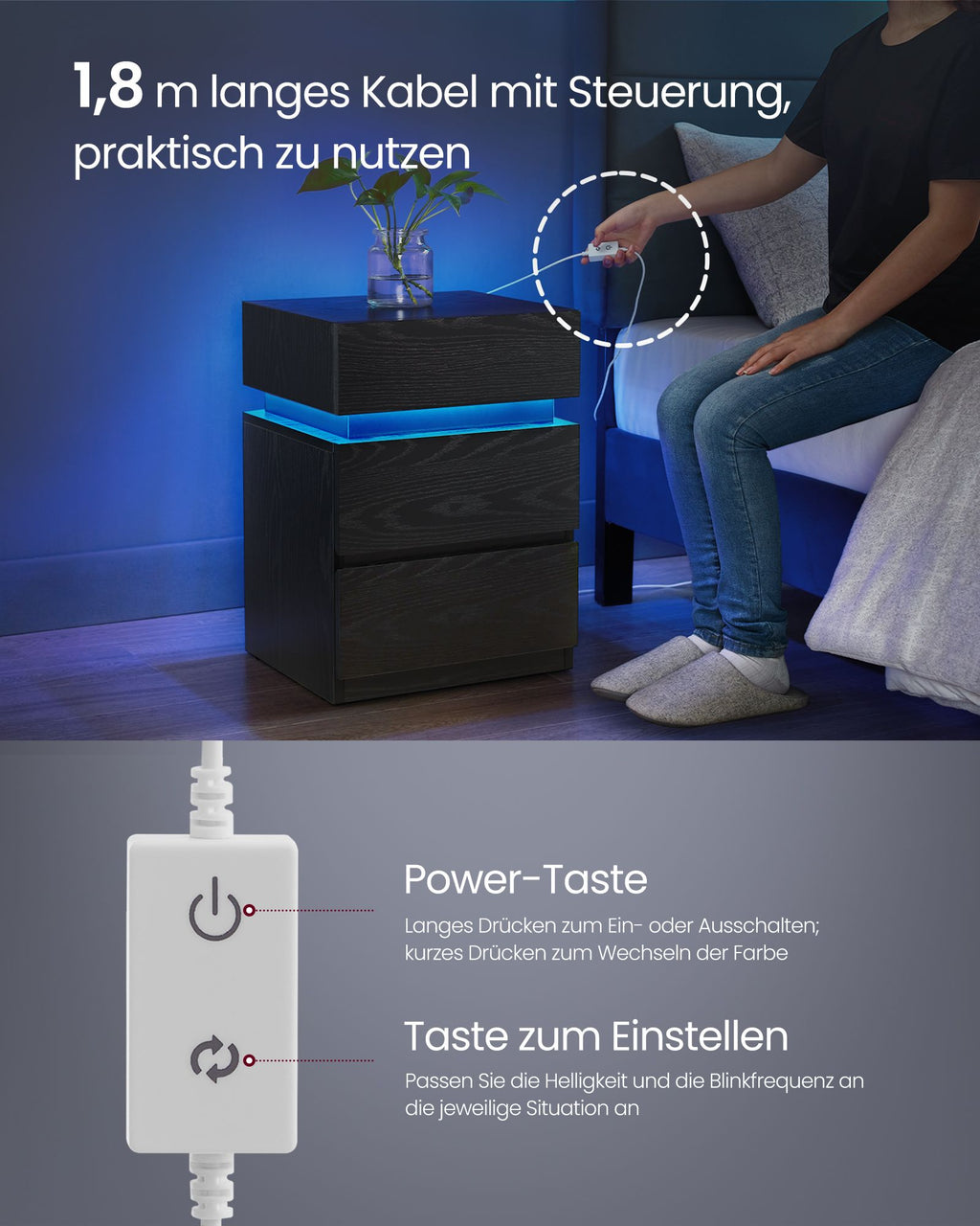 Nachttisch mit LED-Beleuchtung modern weiß