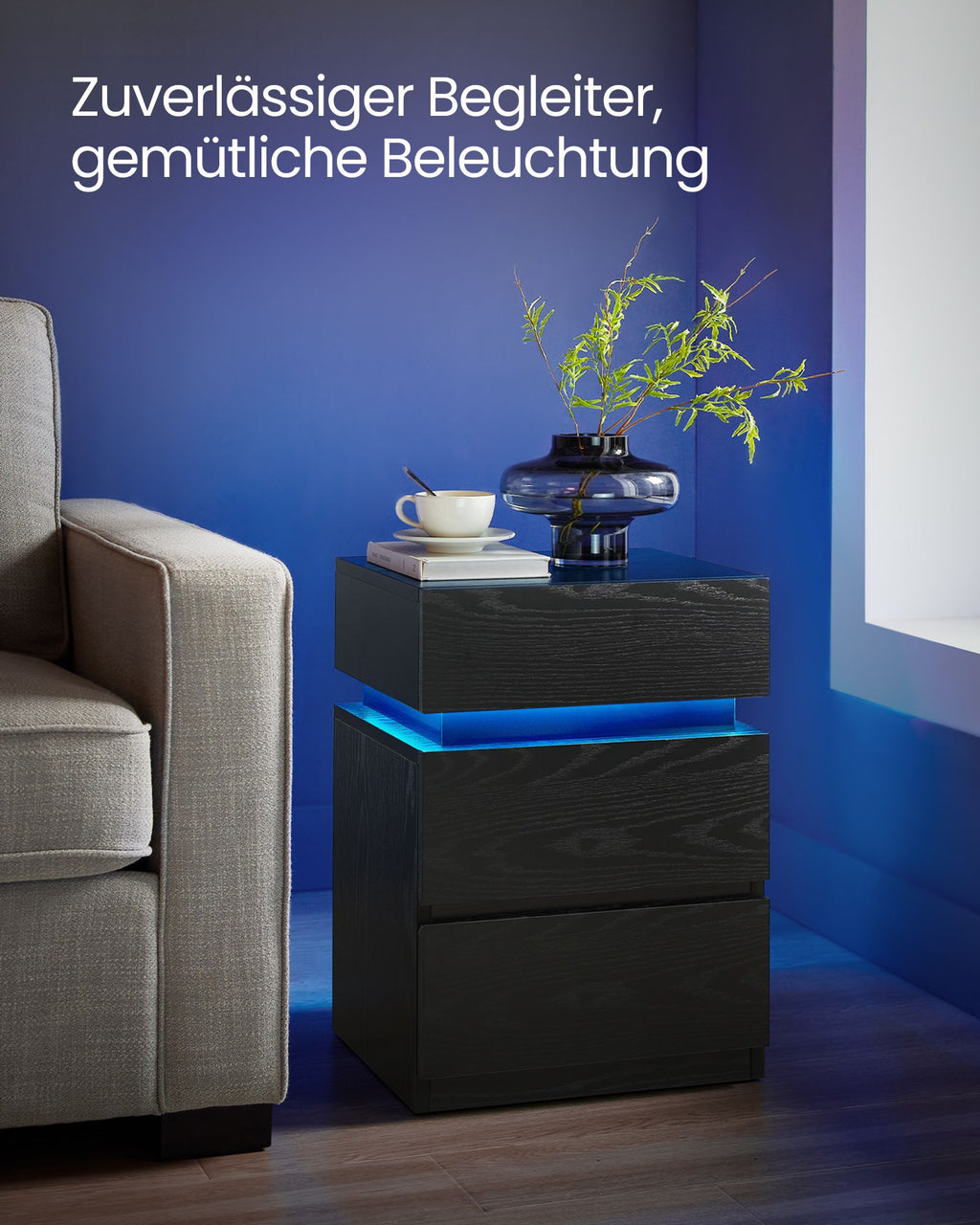 Nachttisch mit LED-Beleuchtung modern weiß