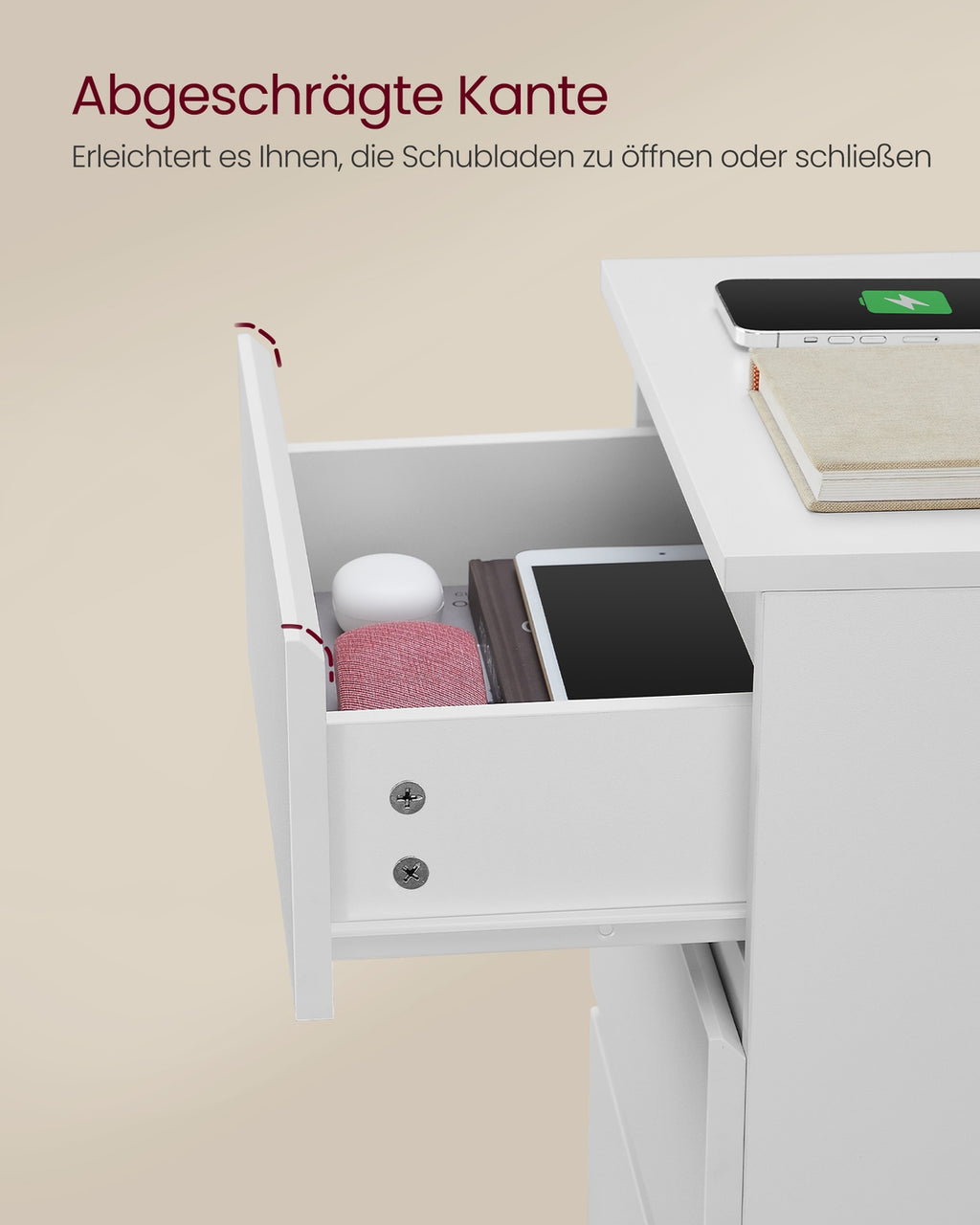 Beistelltisch 2 AC-Steckdosen Schlafzimmer wolkenweiß