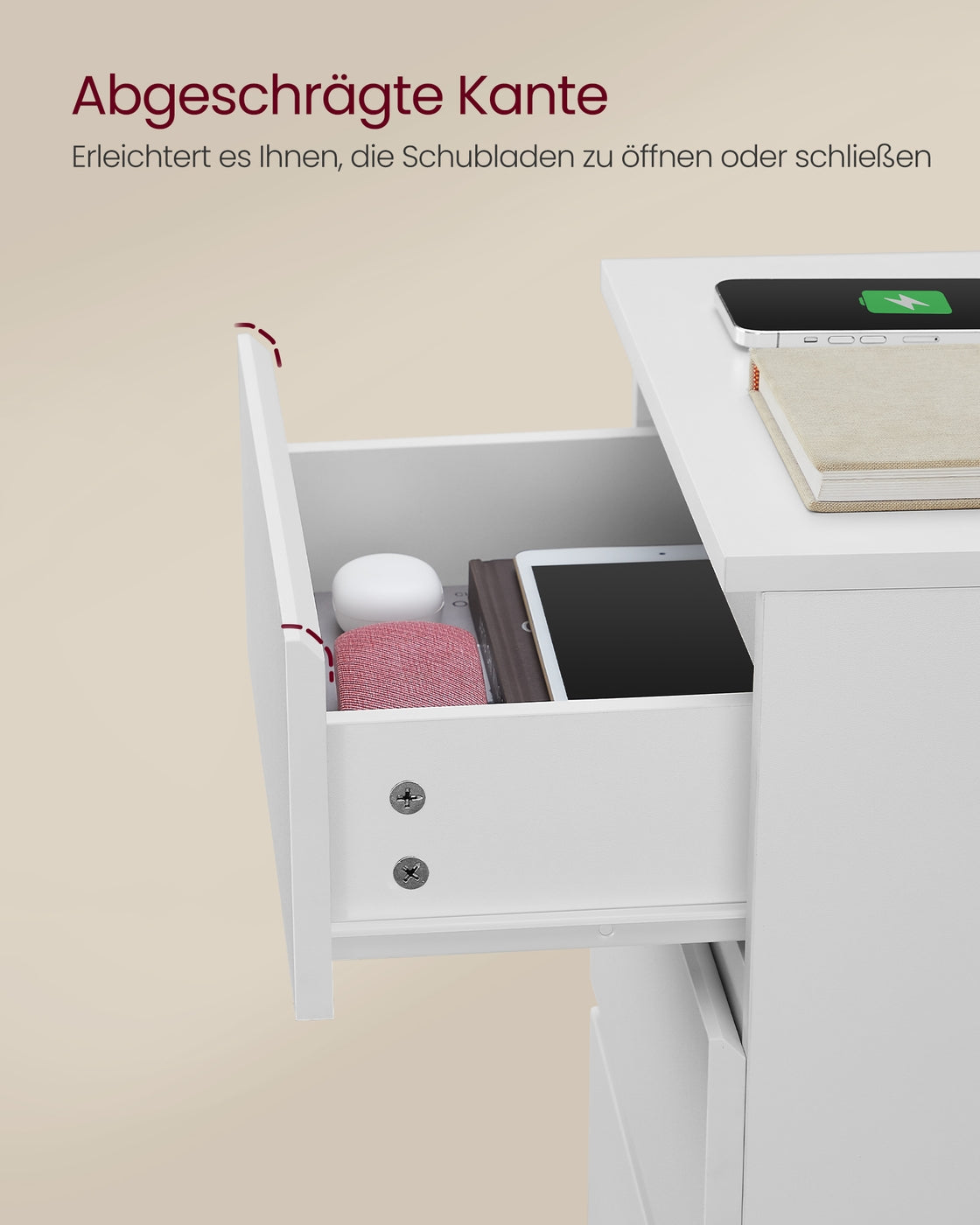 Beistelltisch 2 AC-Steckdosen Schlafzimmer wolkenweiß