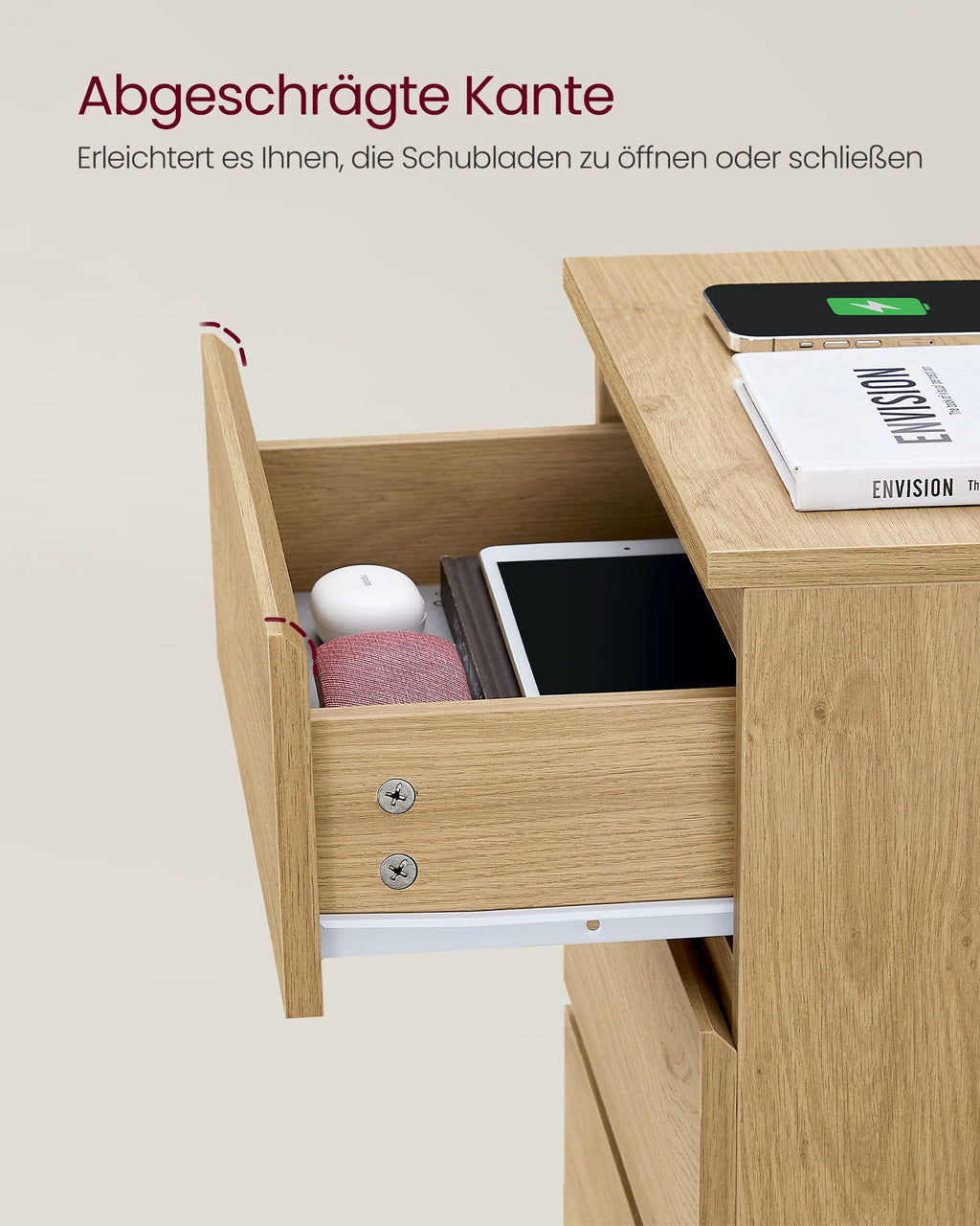 Nachttisch modern mit 3 Schubladen strohgelb