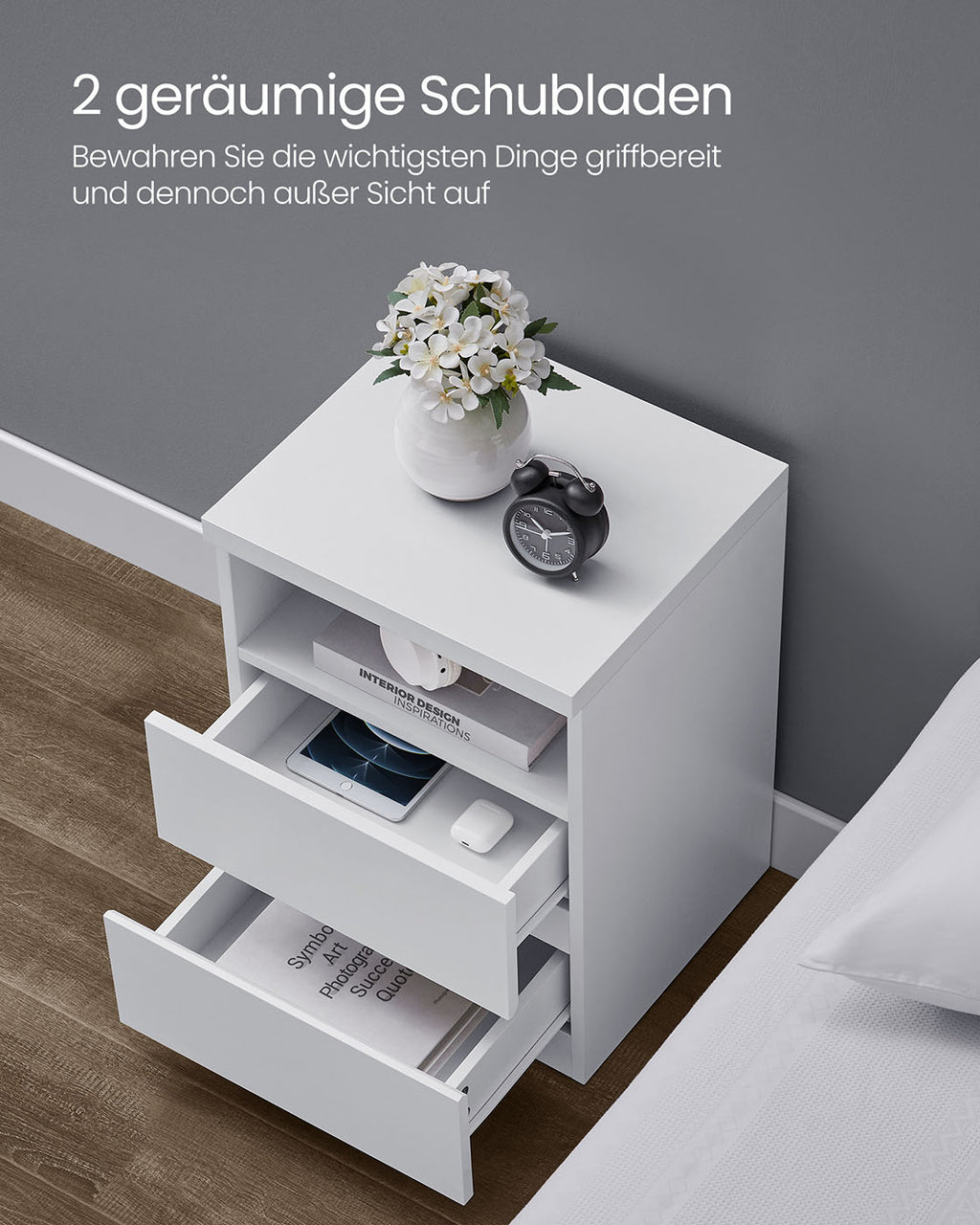 Nachttisch mit verstellbarer LED-Beleuchtung wolkenweiß