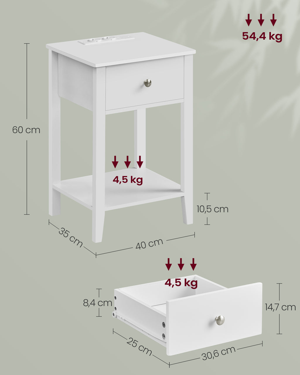 Nachttisch mit Ladefunktion und Schublade