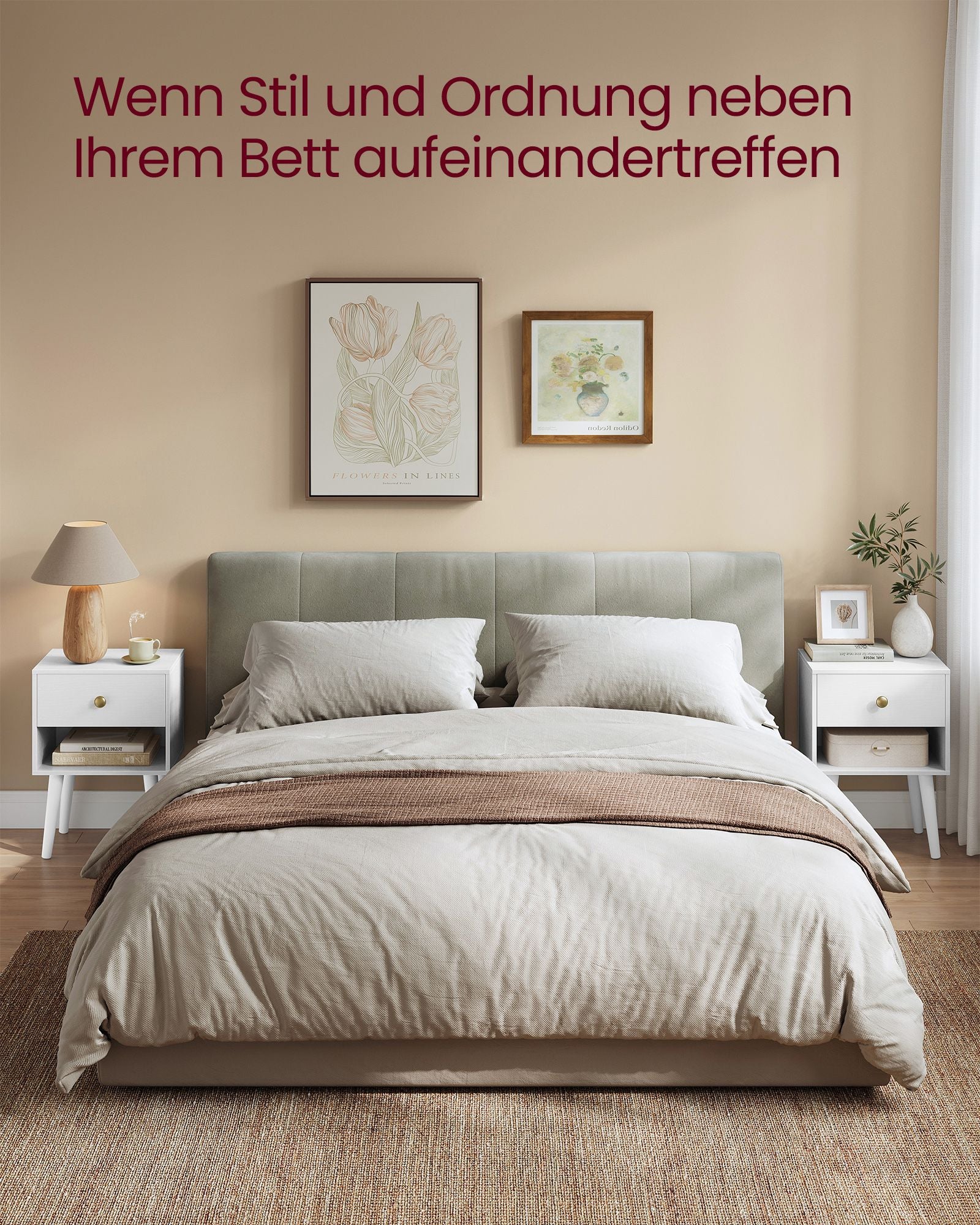Nachttisch mit Schublade und offener Ablage schneeweiß