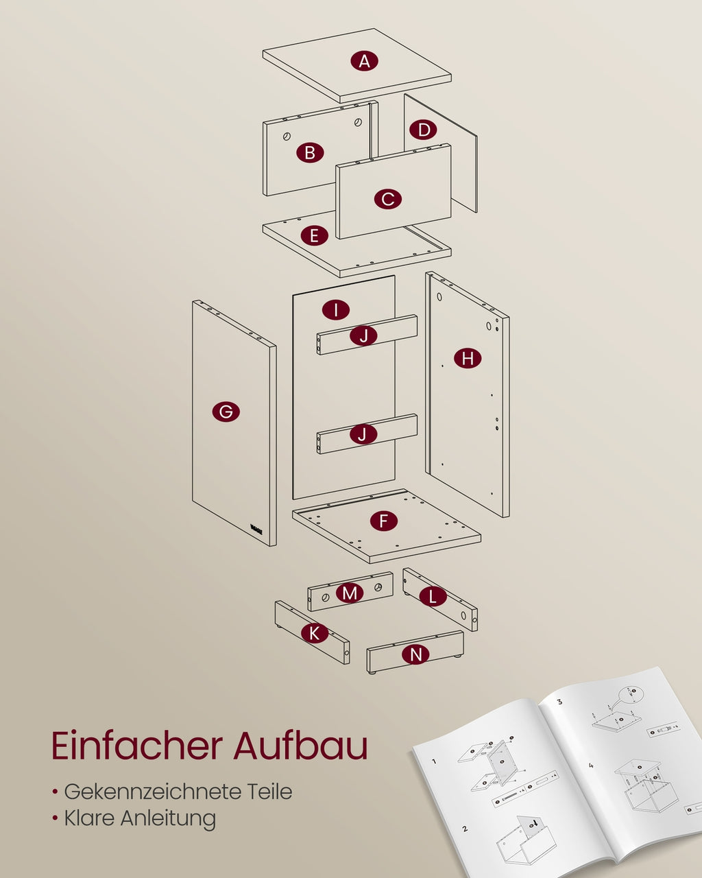 KAILYN Kollektion - Nachttisch 2 Schubladen offenes Fach naturbeige-wolkenweiß