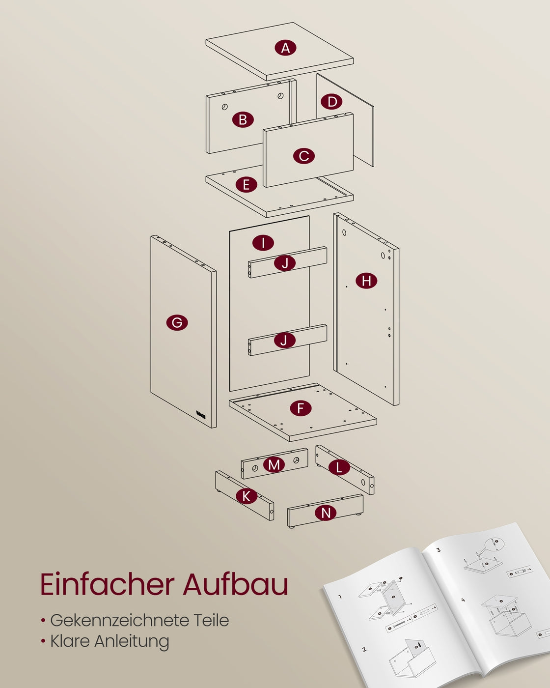 KAILYN Kollektion - Nachttisch 2 Schubladen offenes Fach naturbeige-wolkenweiß