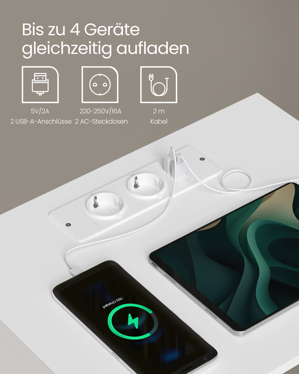 Nachttisch 2er Set mit Ladefunktion und Schublade mattweiß