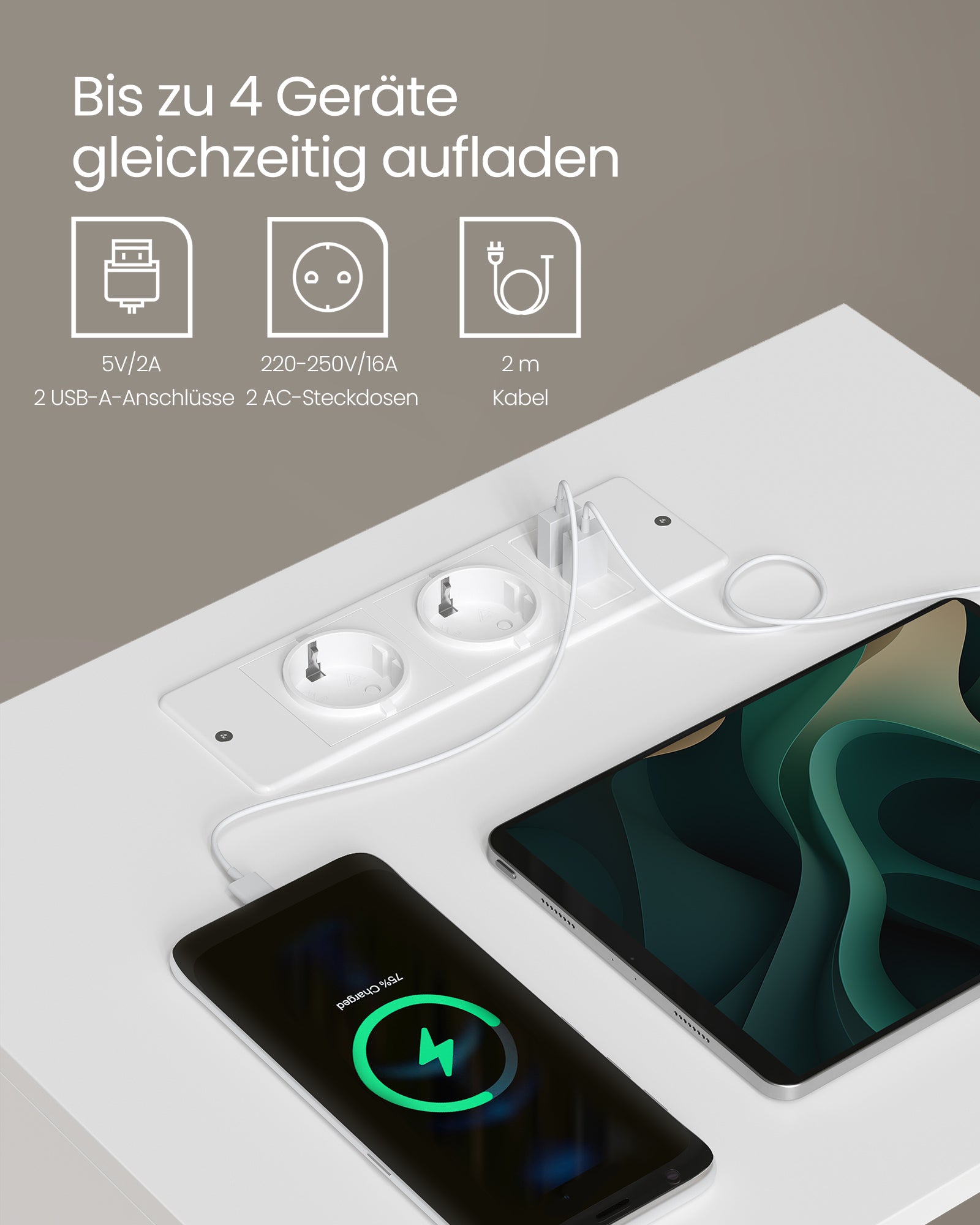 Nachttisch 2er Set mit Ladefunktion und Schublade mattweiß