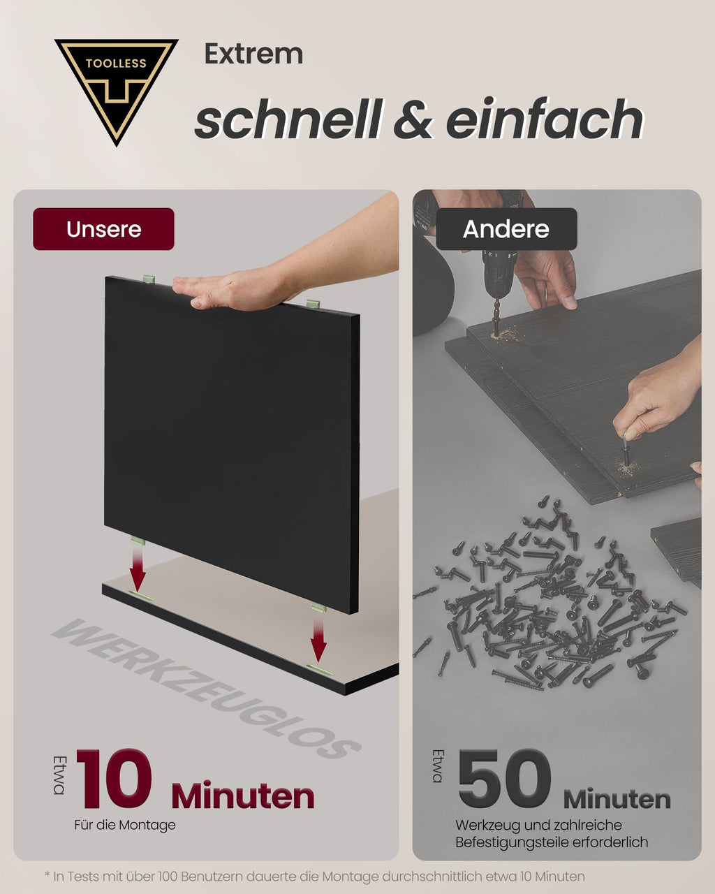 Nachttisch mit 3 Schubladen tintenschwarz-cappuccinobeige
