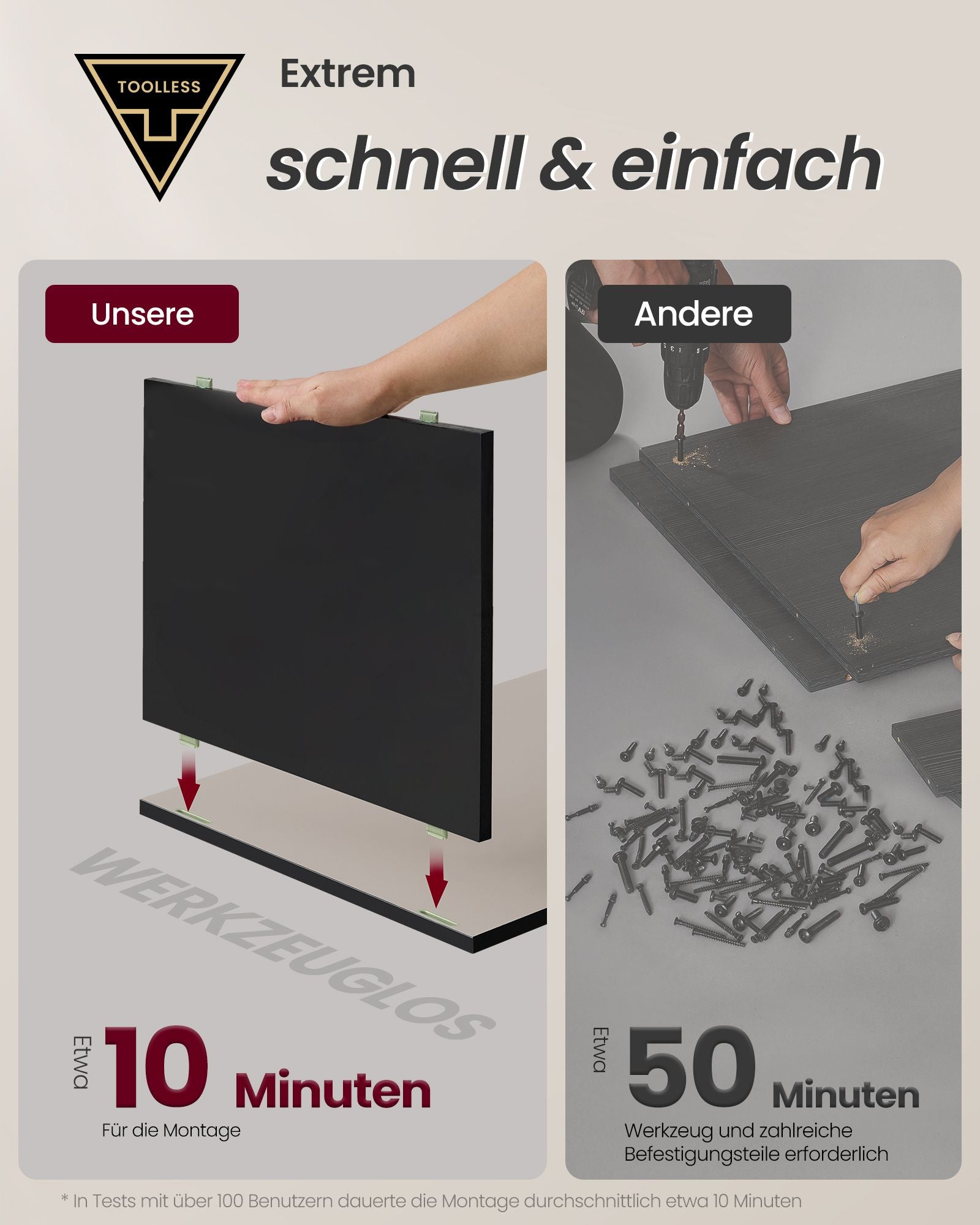 Nachttisch mit 3 Schubladen tintenschwarz-cappuccinobeige