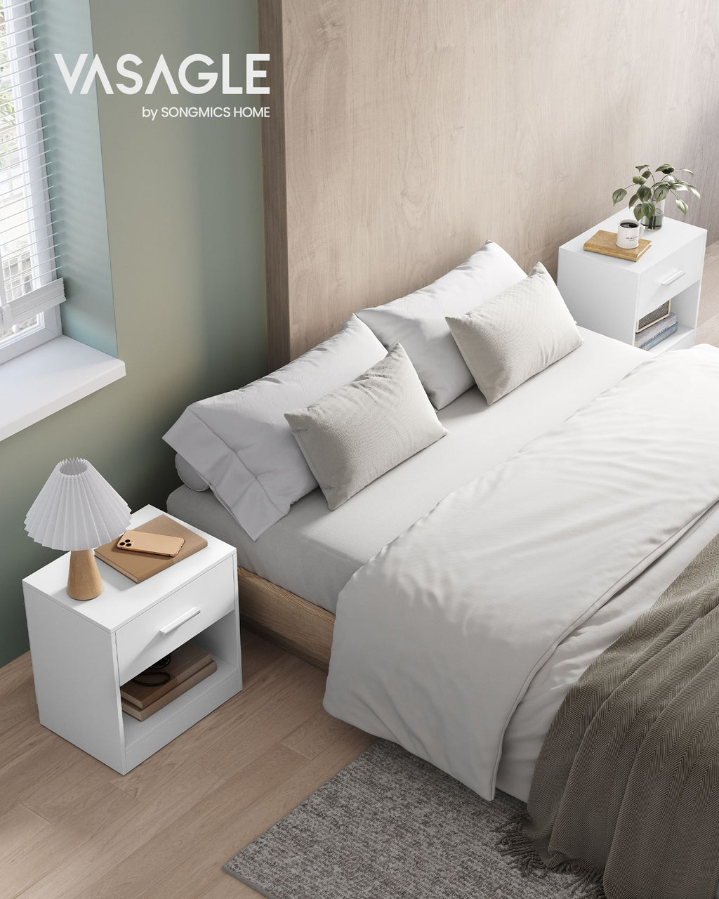 Nachttisch 2er Set naturbeige-klassikweiß