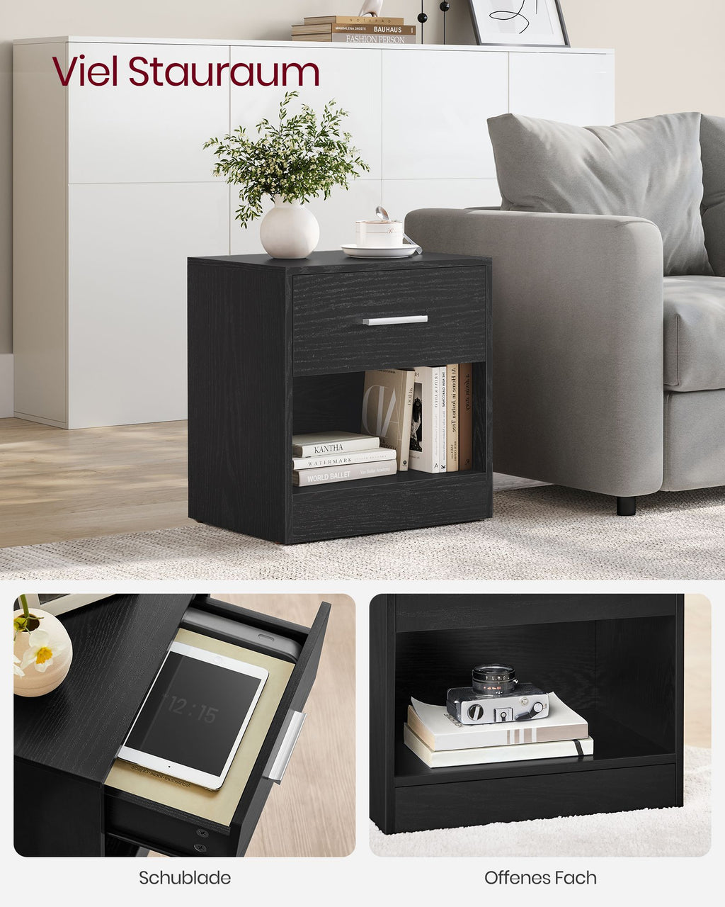 Nachttisch 2er Set naturbeige-klassikschwarz