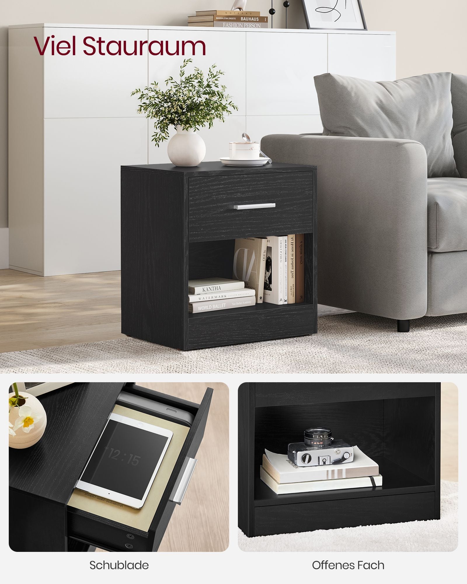 Nachttisch 2er Set naturbeige-klassikschwarz