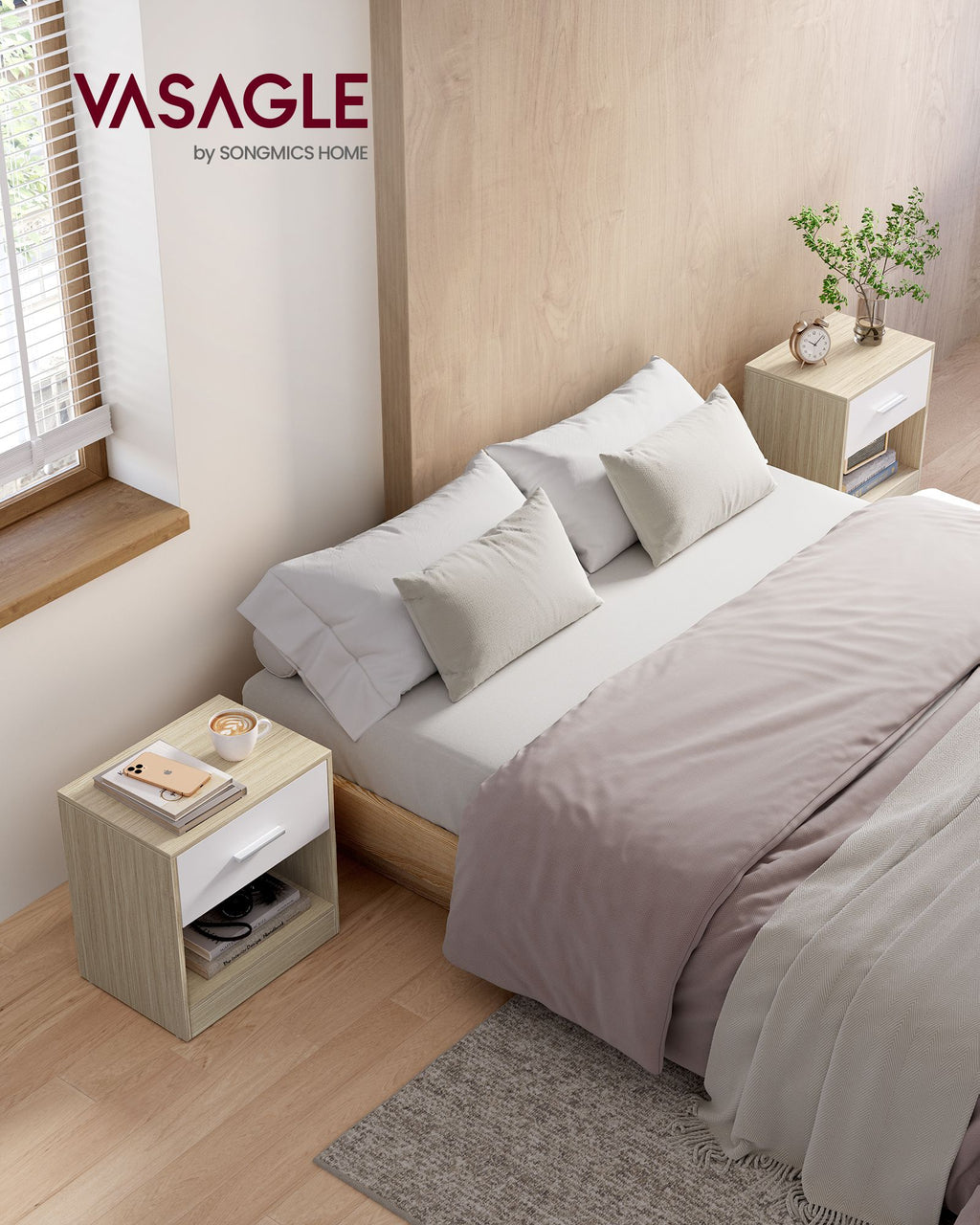 Nachttisch 2er Set naturbeige-naturbeige-klassikweiß