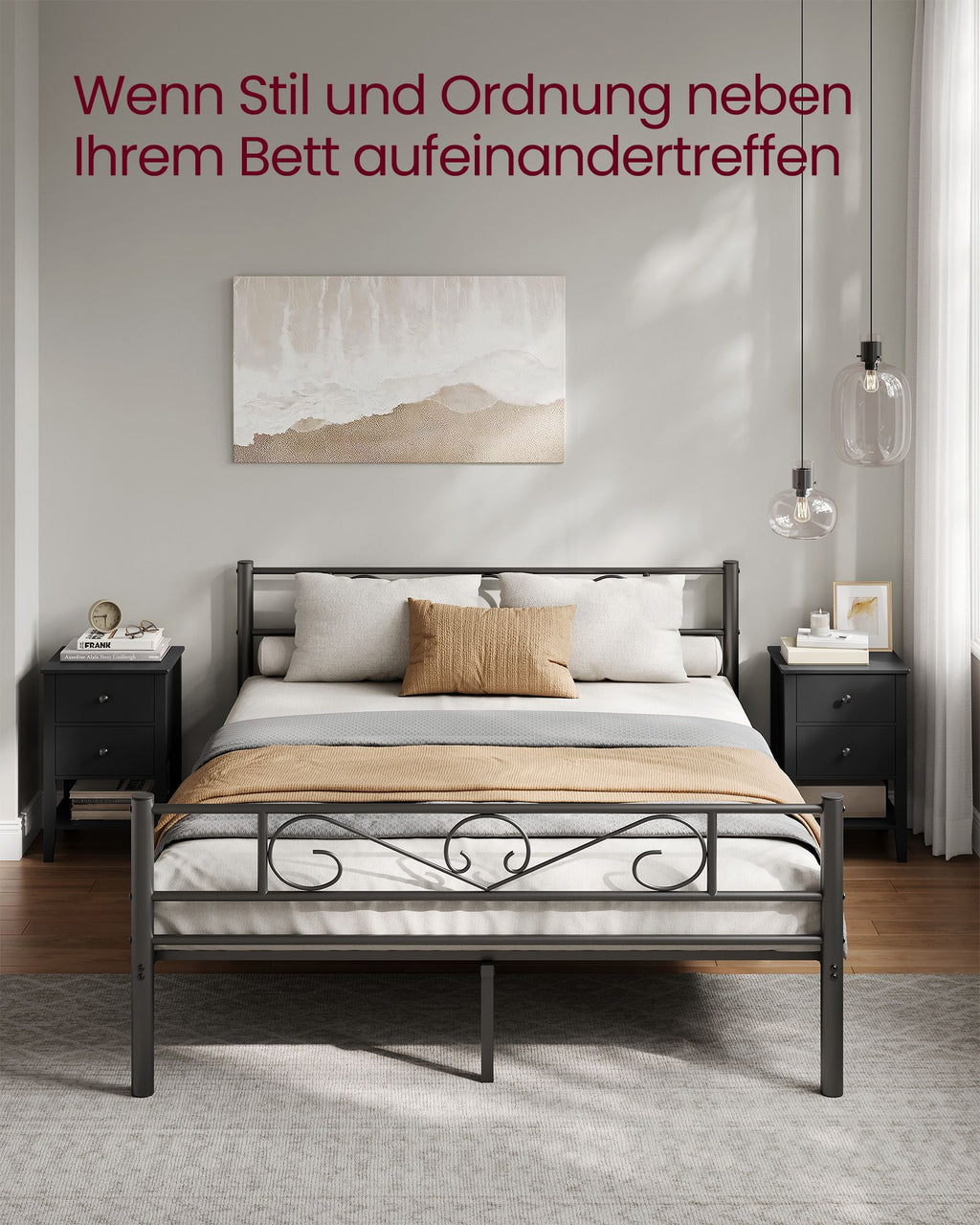 Nachttisch 2er Set mit 2 Schubladen tintenschwarz